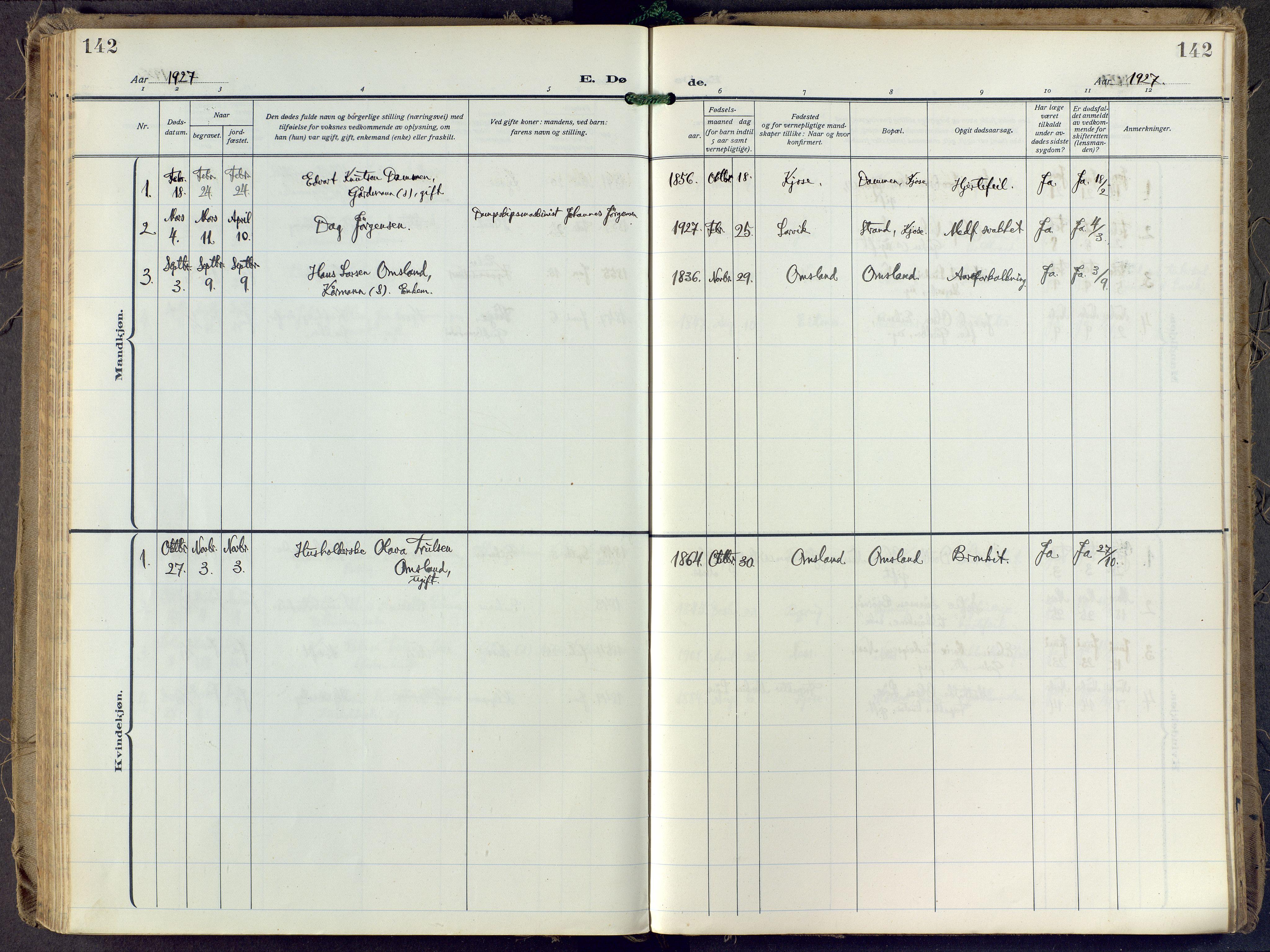 Brunlanes kirkebøker, AV/SAKO-A-342/F/Fd/L0002: Parish register (official) no. IV 2, 1918-1958, p. 142