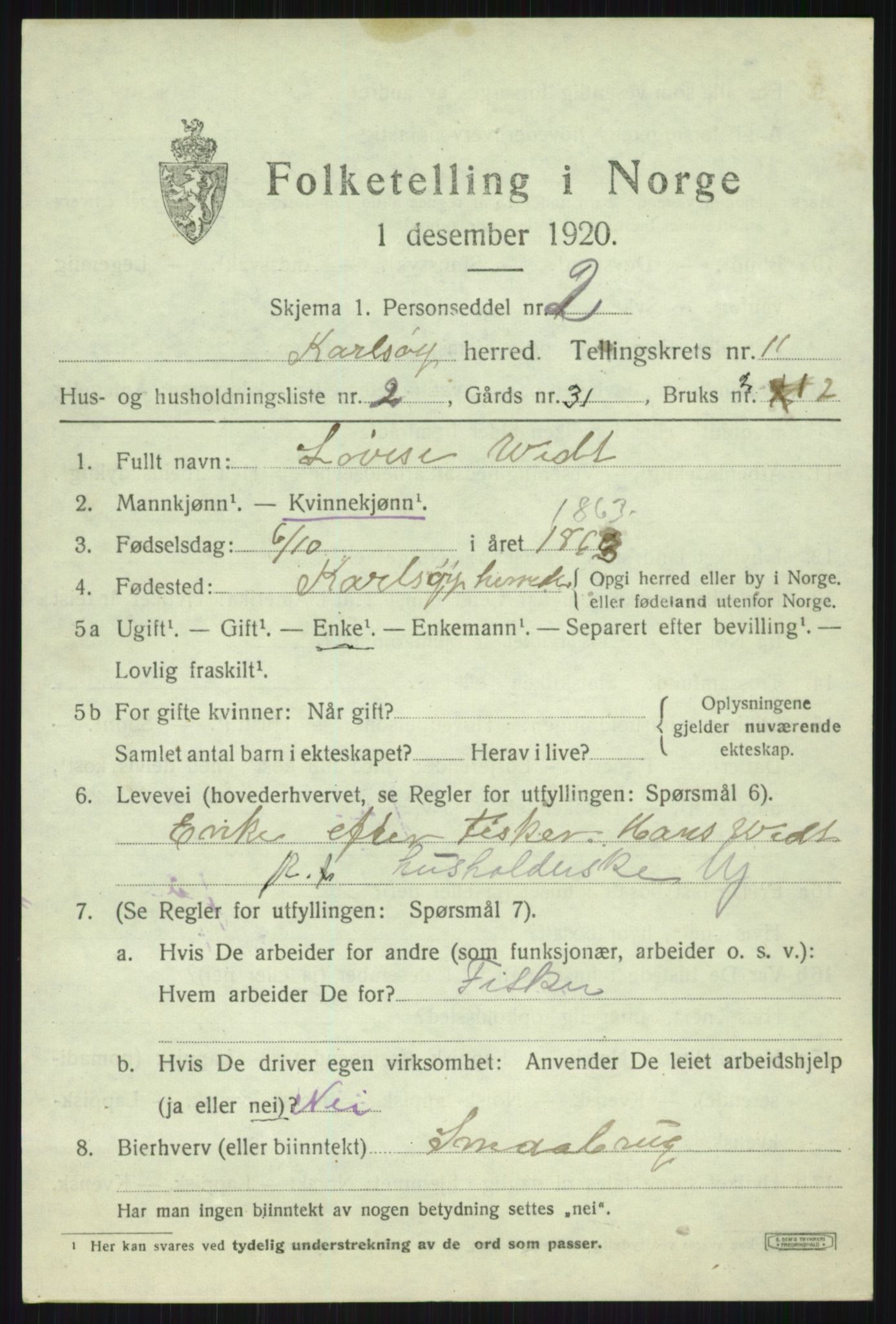 SATØ, 1920 census for Karlsøy, 1920, p. 3998