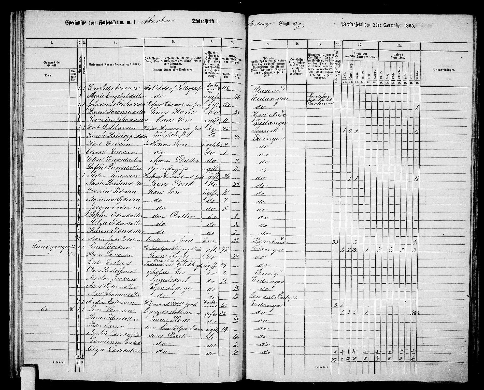 RA, 1865 census for Eidanger, 1865, p. 30