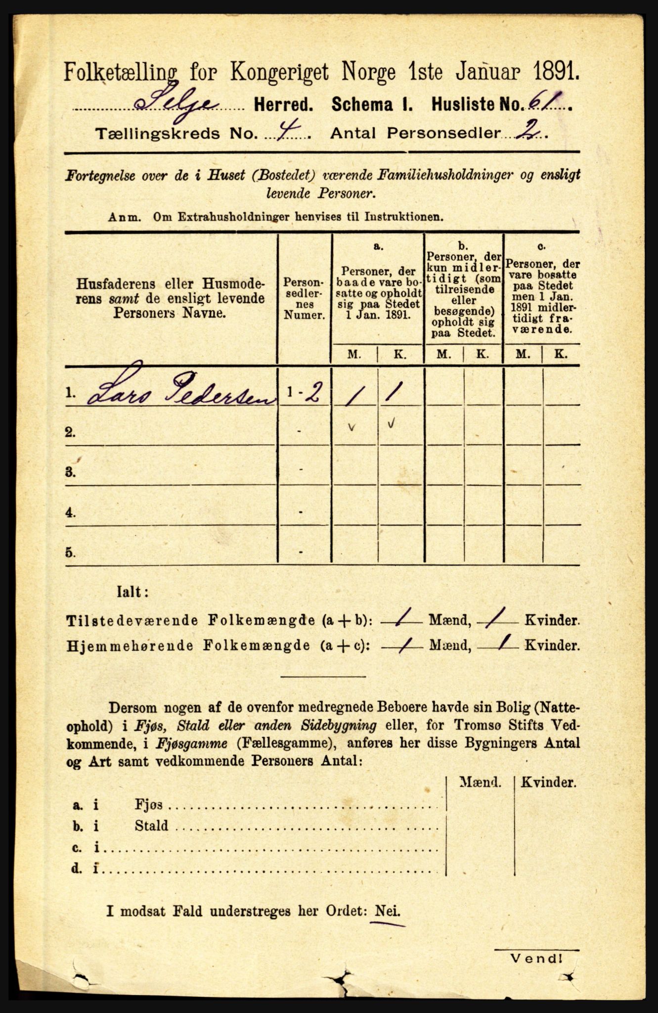 RA, 1891 census for 1441 Selje, 1891, p. 965