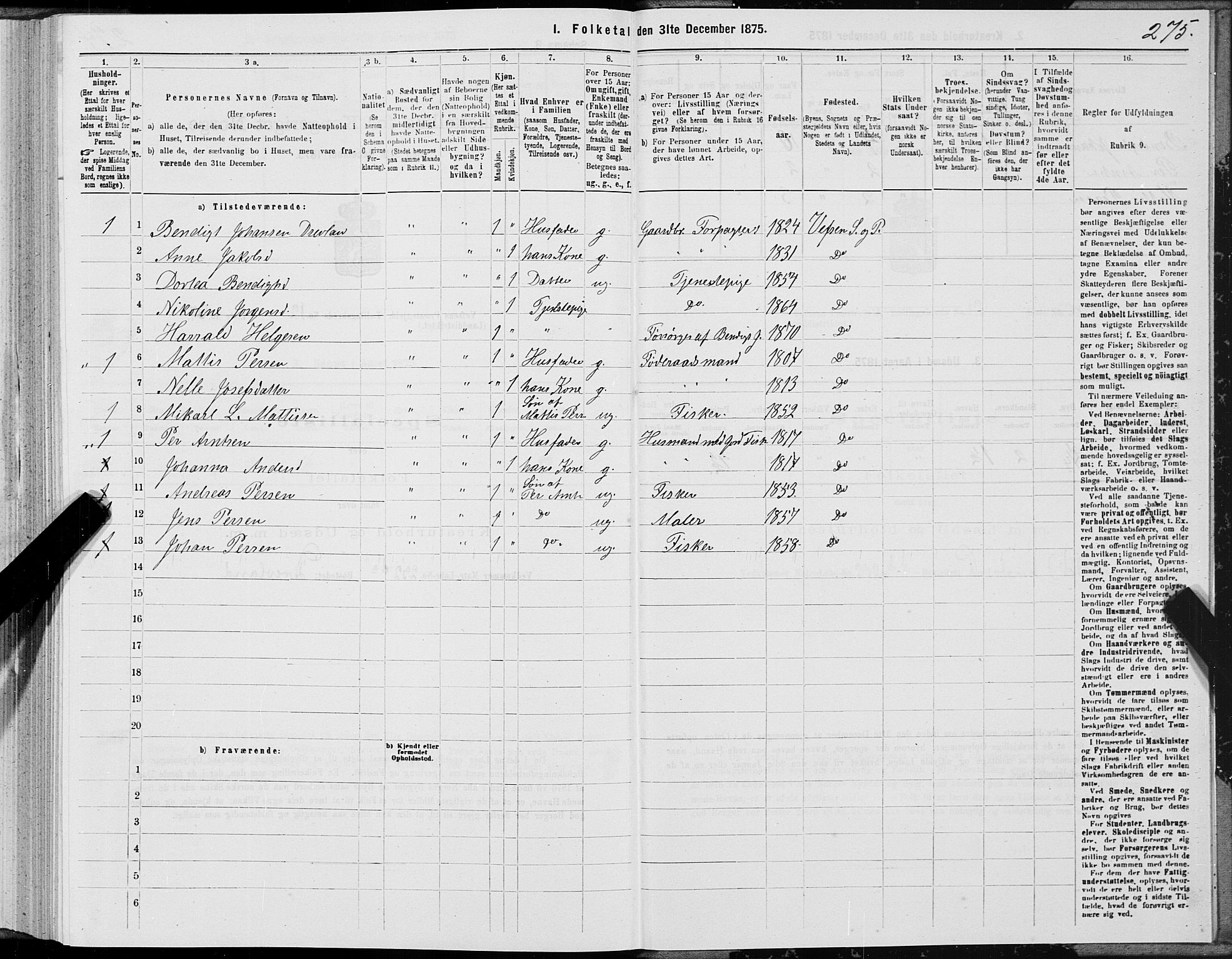 SAT, 1875 census for 1824L Vefsn/Vefsn, 1875, p. 3275