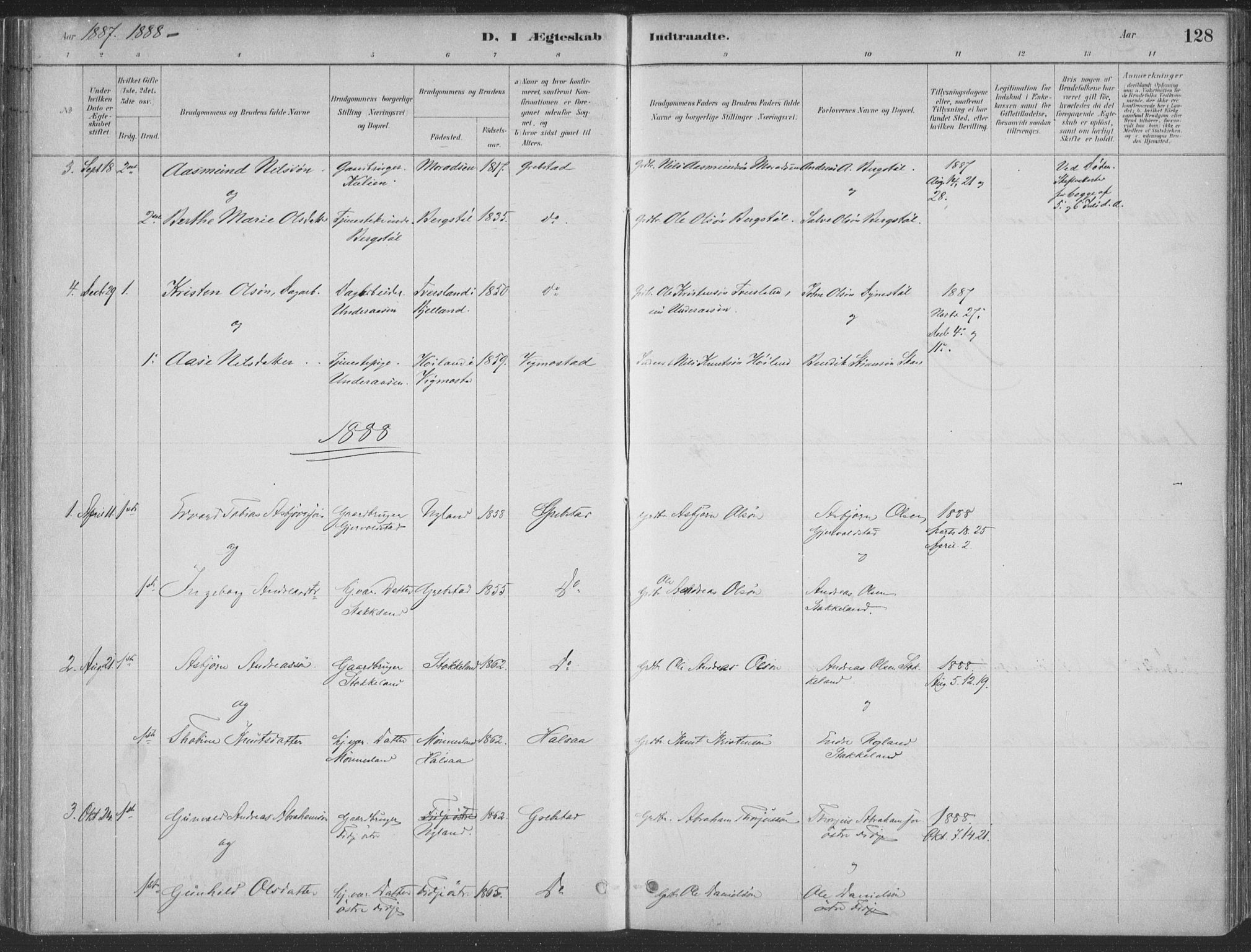 Søgne sokneprestkontor, SAK/1111-0037/F/Fa/Faa/L0003: Parish register (official) no. A 3, 1883-1910, p. 128