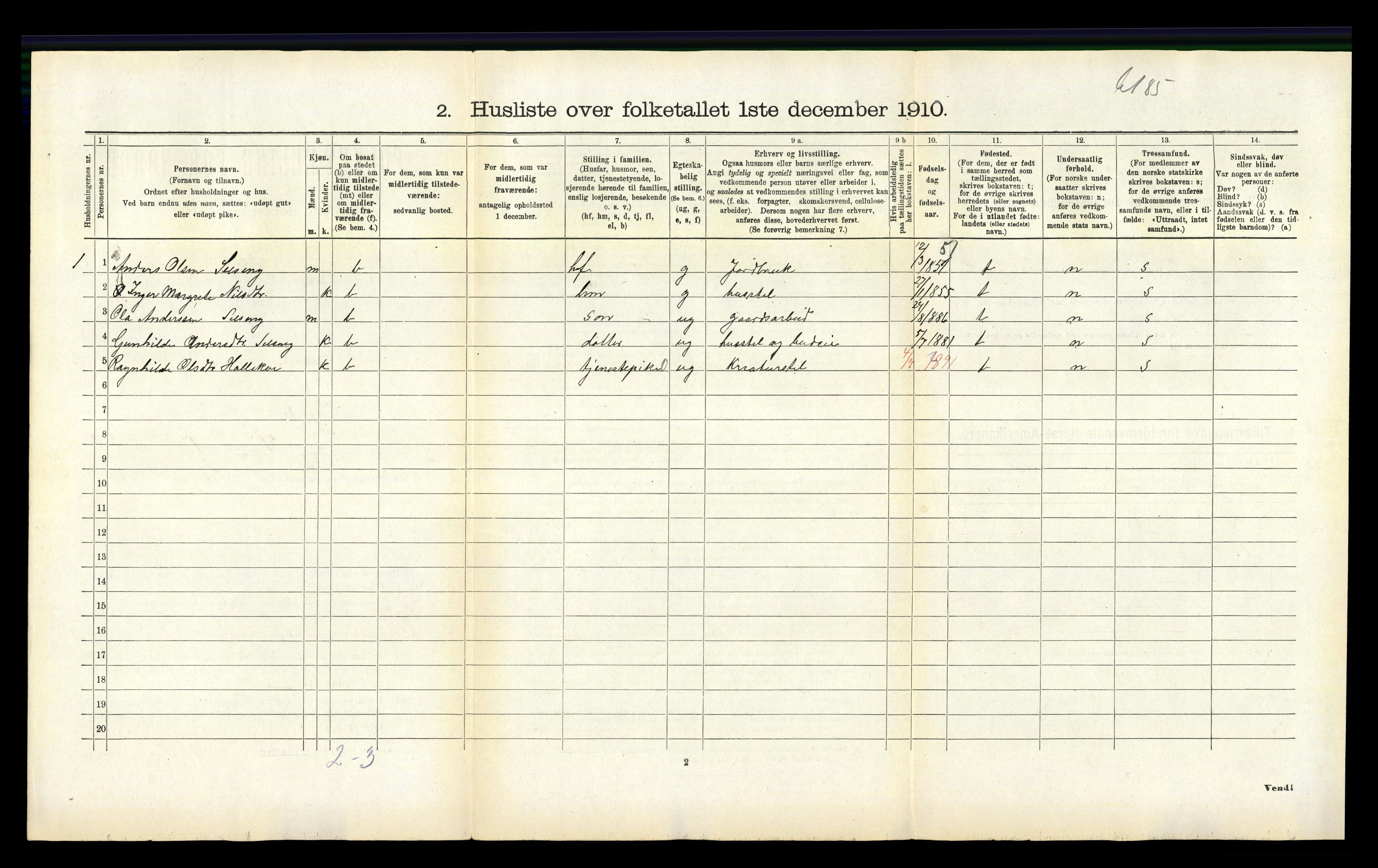 RA, 1910 census for Sogndal, 1910, p. 713
