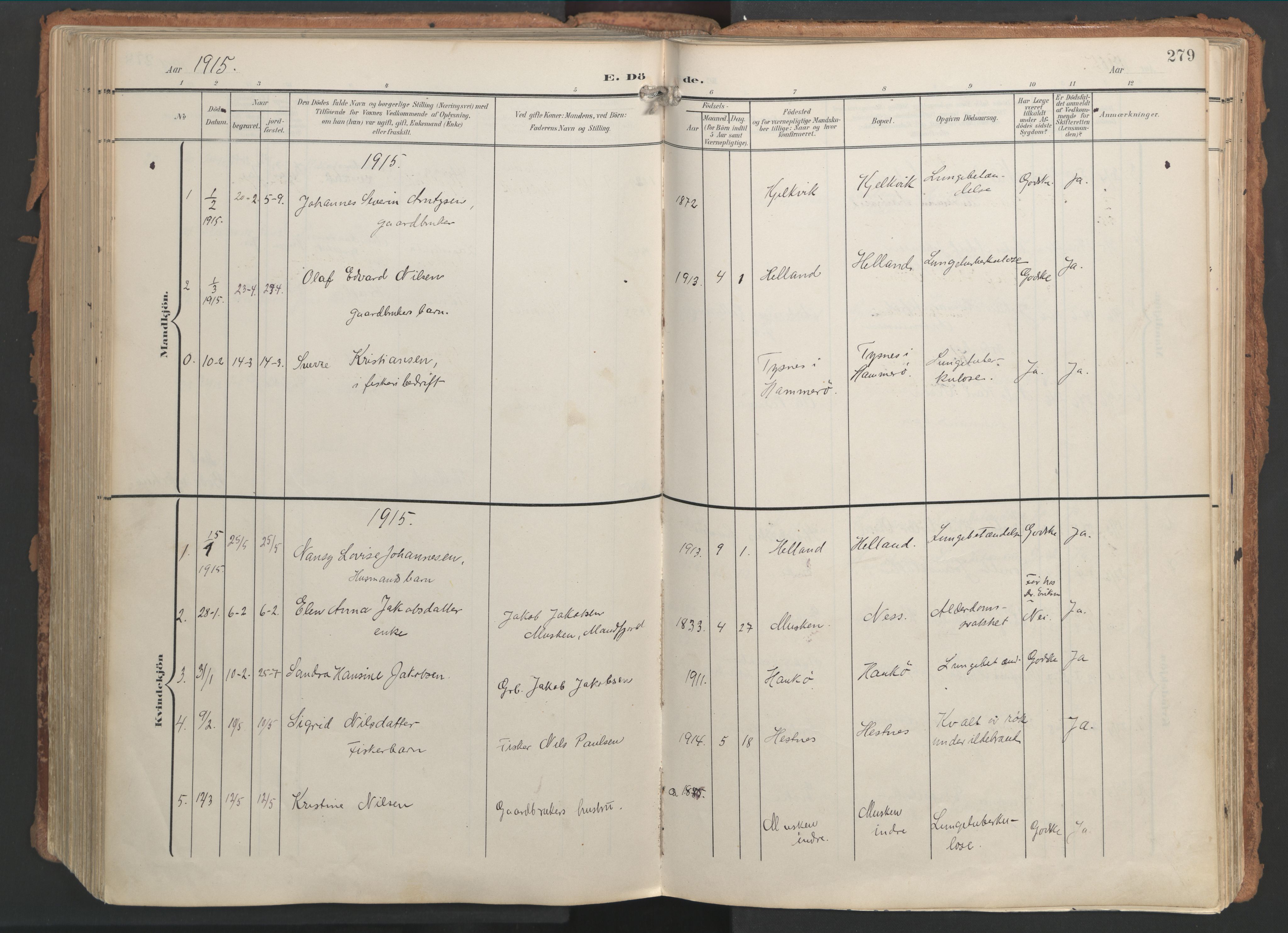 Ministerialprotokoller, klokkerbøker og fødselsregistre - Nordland, AV/SAT-A-1459/861/L0871: Parish register (official) no. 861A06, 1903-1916, p. 279