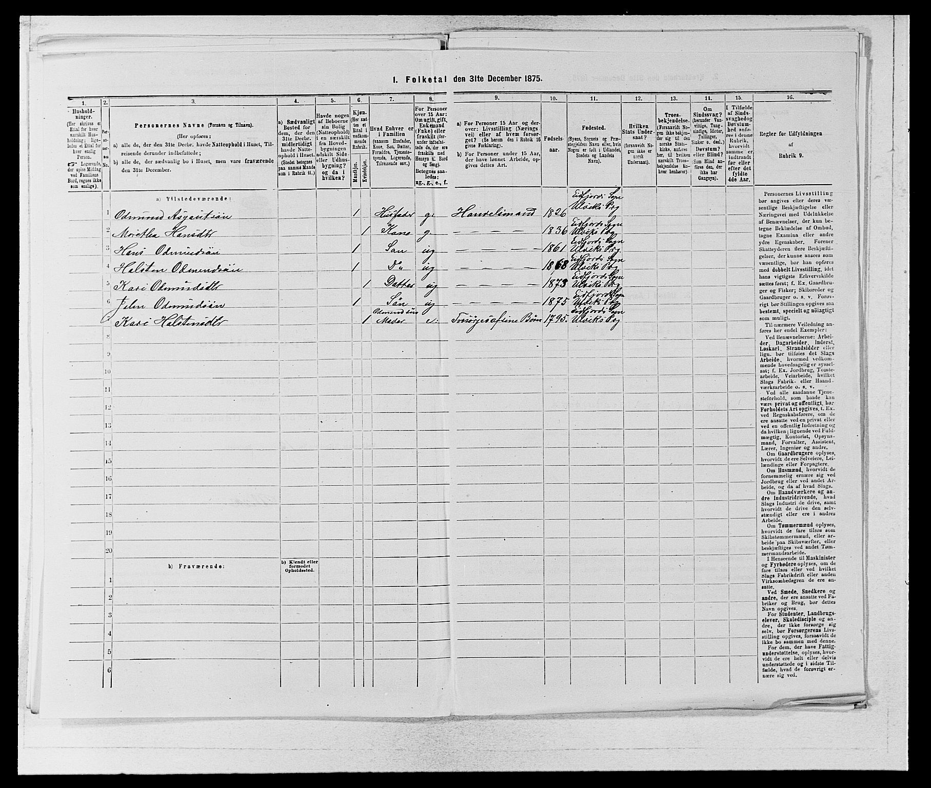 SAB, 1875 census for 1233P Ulvik, 1875, p. 1146