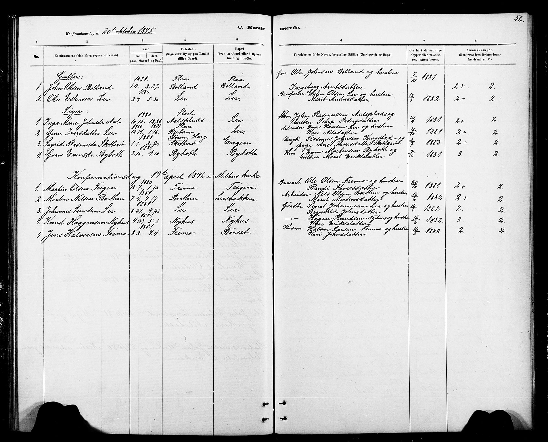 Ministerialprotokoller, klokkerbøker og fødselsregistre - Sør-Trøndelag, SAT/A-1456/693/L1123: Parish register (copy) no. 693C04, 1887-1910, p. 56