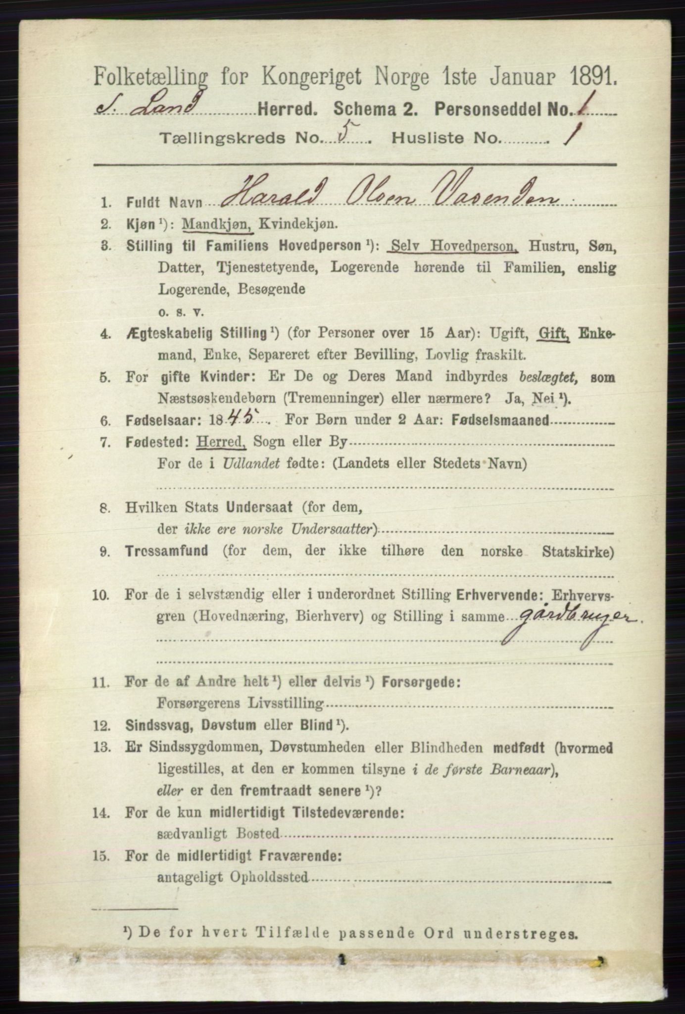 RA, 1891 census for 0536 Søndre Land, 1891, p. 4810