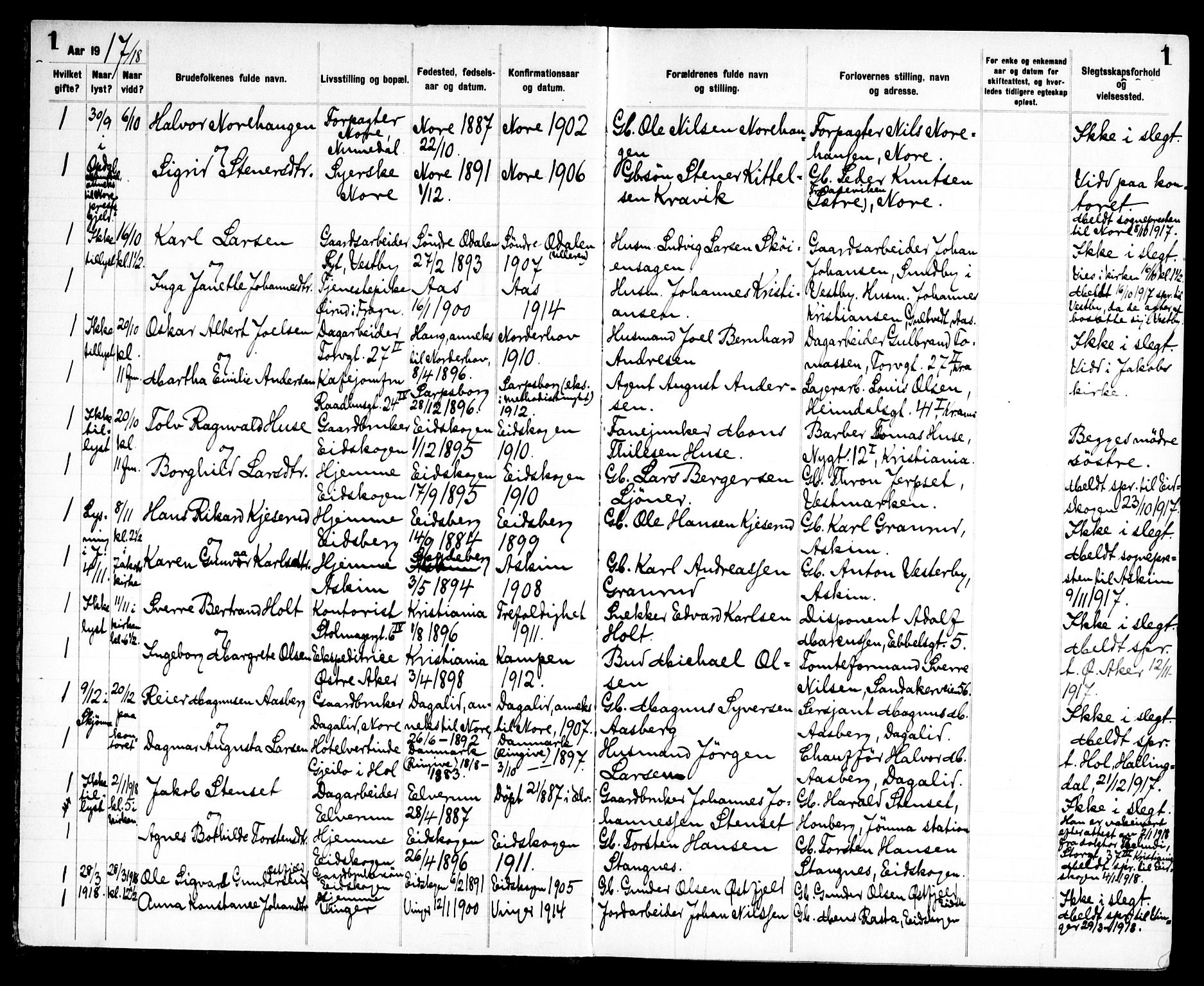 Jakob prestekontor Kirkebøker, SAO/A-10850/H/Ha/L0002: Banns register no. 2, 1917-1952, p. 1