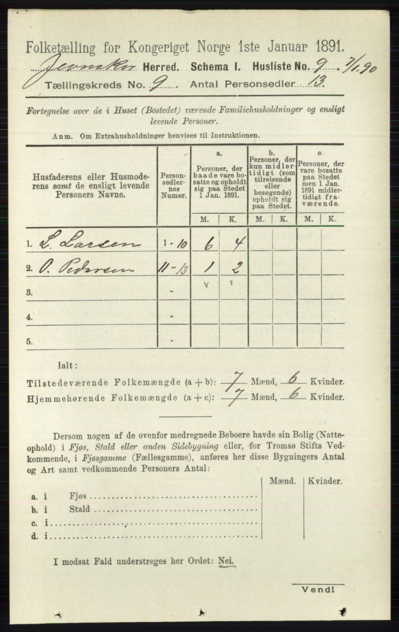 RA, 1891 census for 0532 Jevnaker, 1891, p. 4885