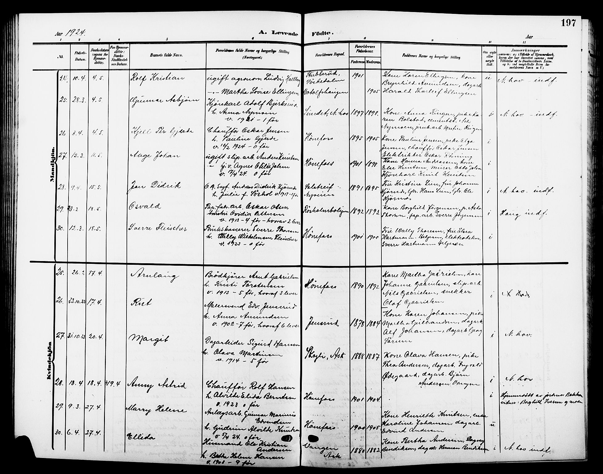 Hønefoss kirkebøker, AV/SAKO-A-609/G/Ga/L0003: Parish register (copy) no. 3, 1905-1925, p. 197