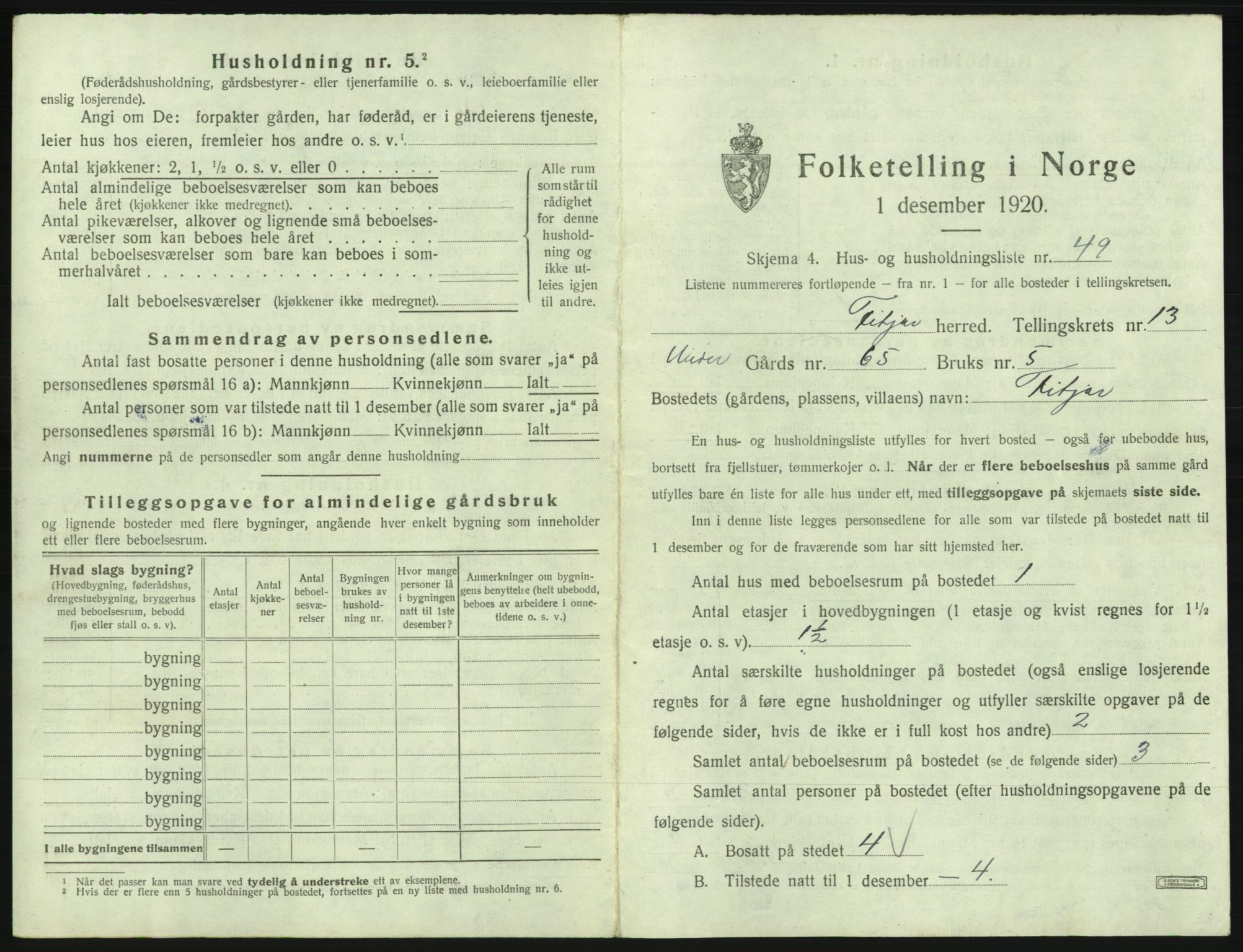 SAB, 1920 census for Fitjar, 1920, p. 822