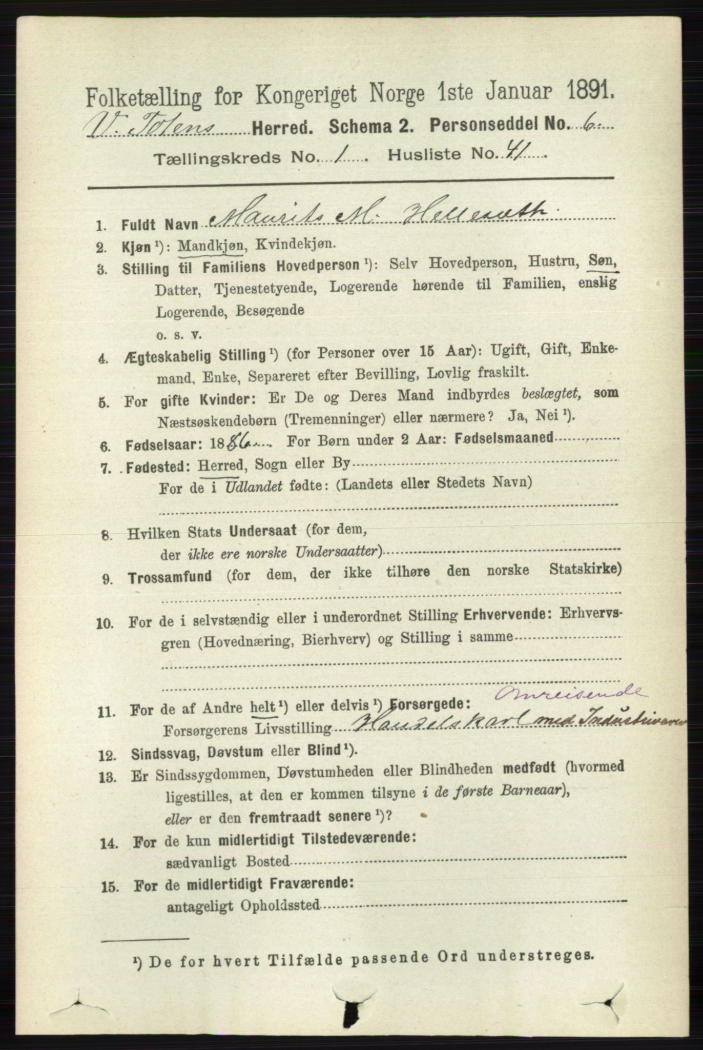 RA, 1891 census for 0529 Vestre Toten, 1891, p. 455