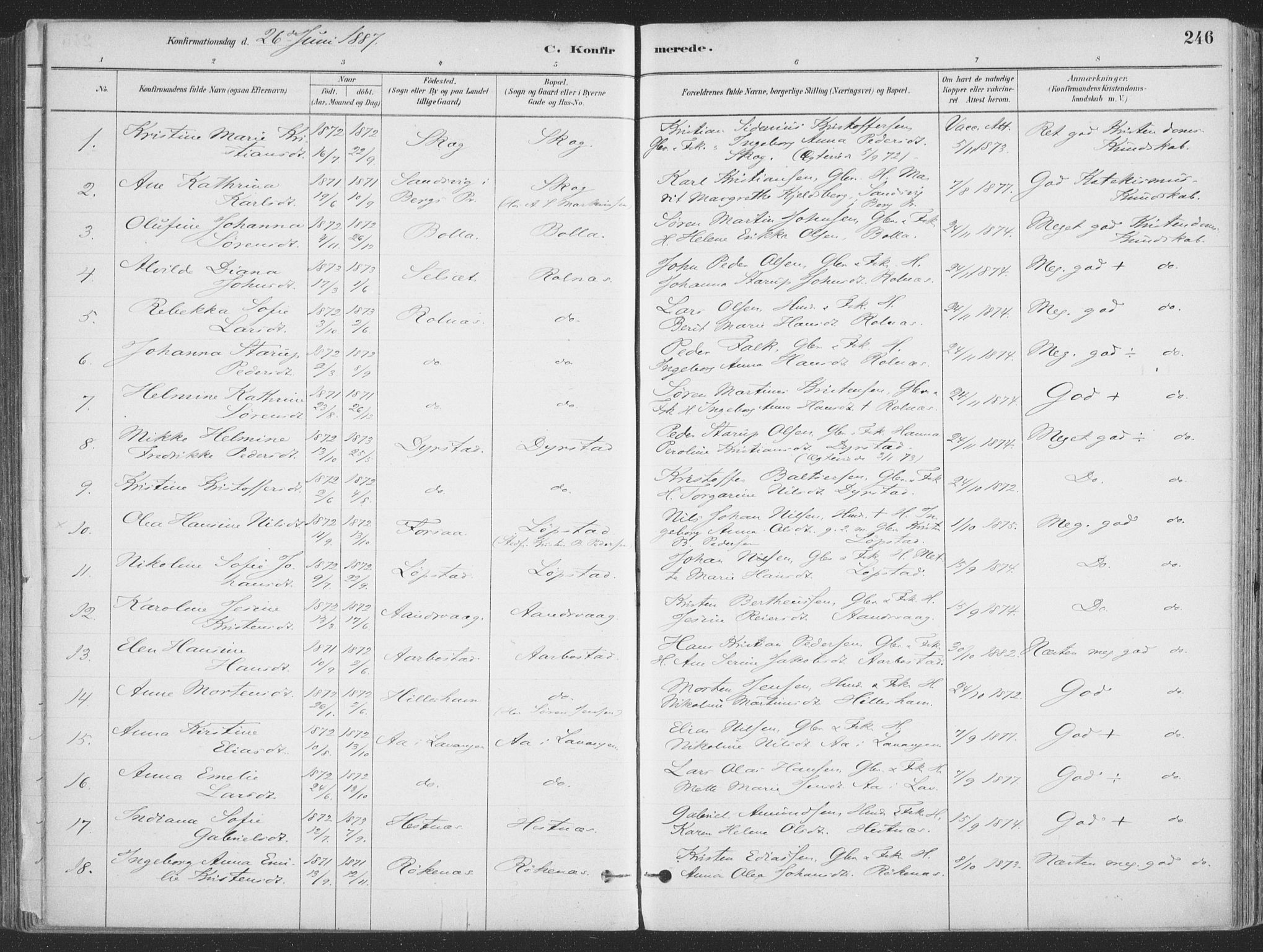 Ibestad sokneprestembete, AV/SATØ-S-0077/H/Ha/Haa/L0011kirke: Parish register (official) no. 11, 1880-1889, p. 246