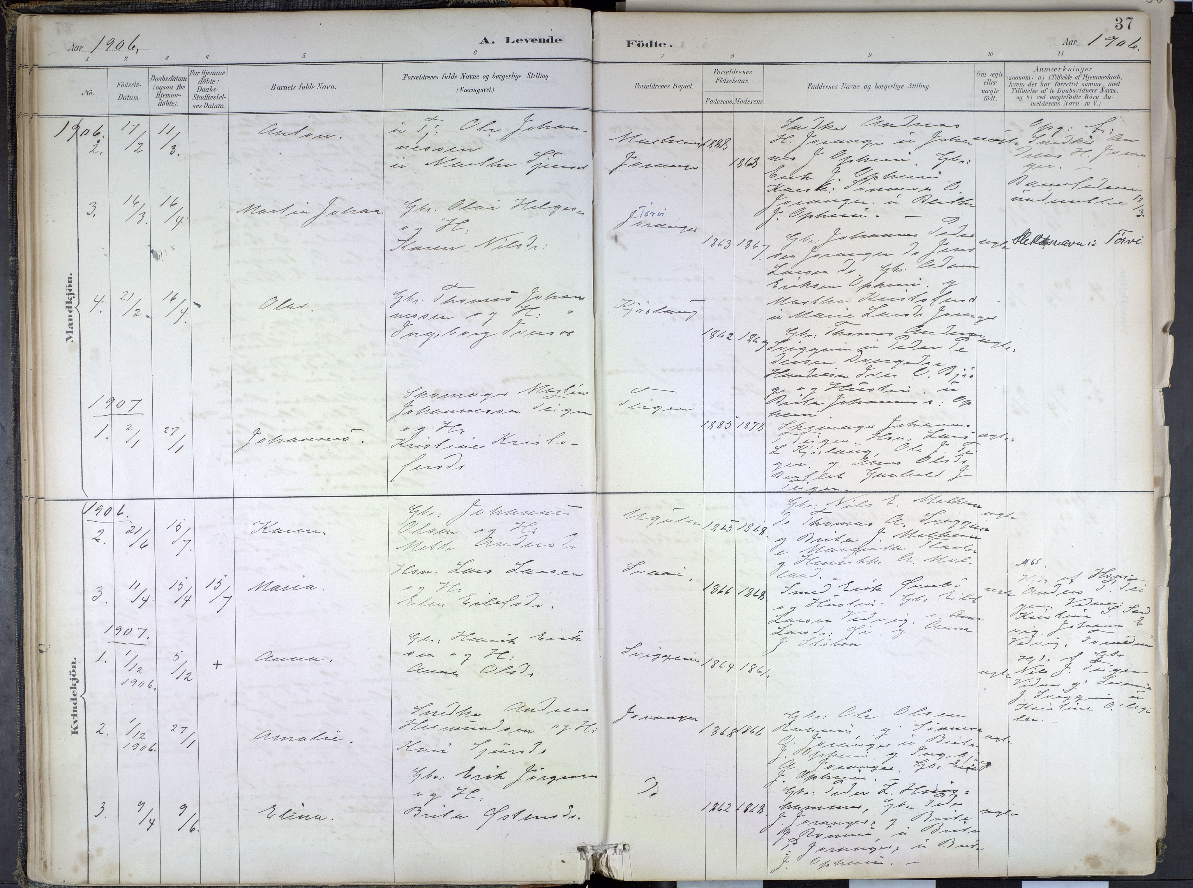 Hafslo sokneprestembete, SAB/A-80301/H/Haa/Haae/L0001: Parish register (official) no. E 1, 1886-1934, p. 37