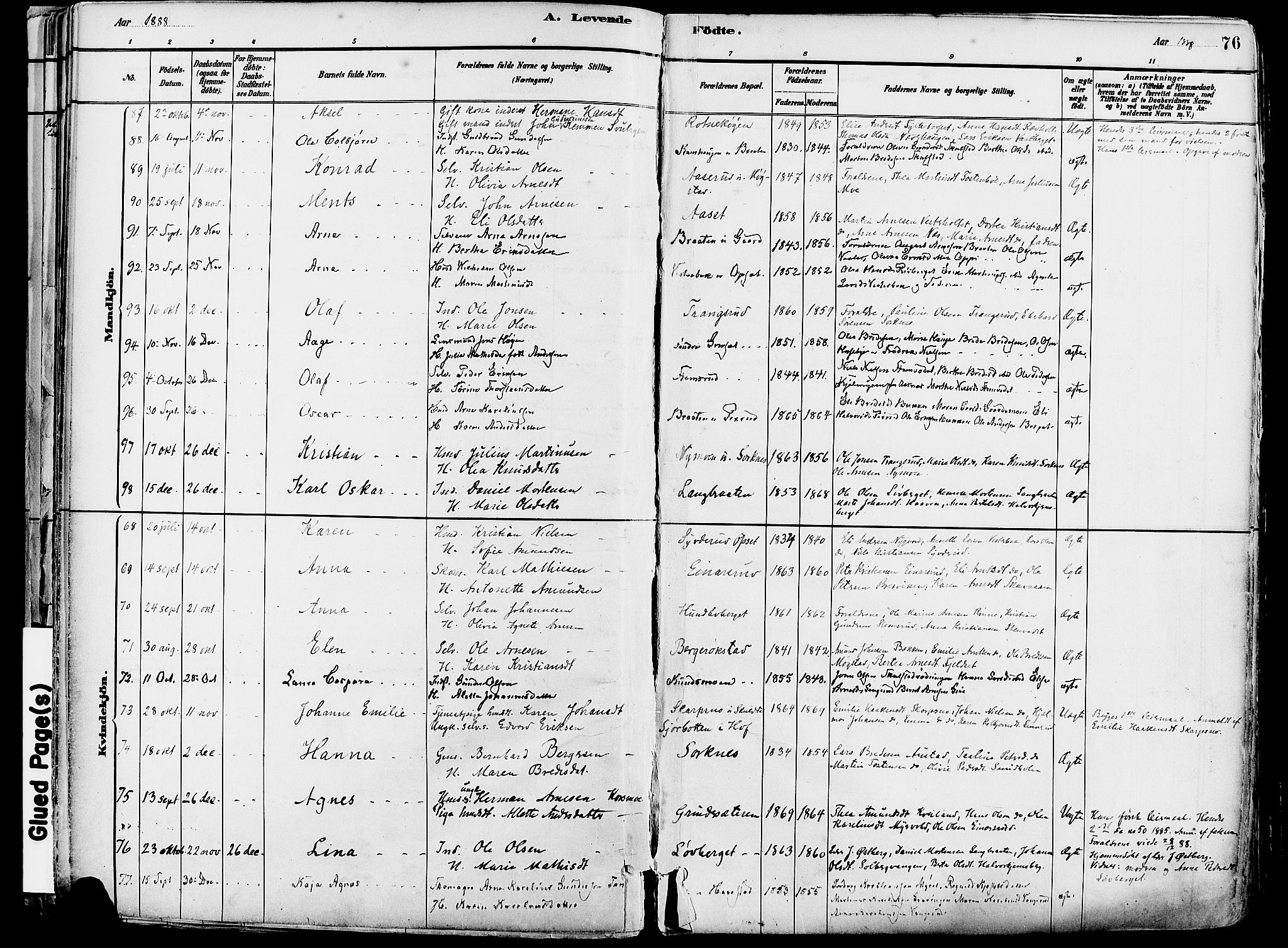 Grue prestekontor, AV/SAH-PREST-036/H/Ha/Haa/L0012: Parish register (official) no. 12, 1881-1897, p. 76