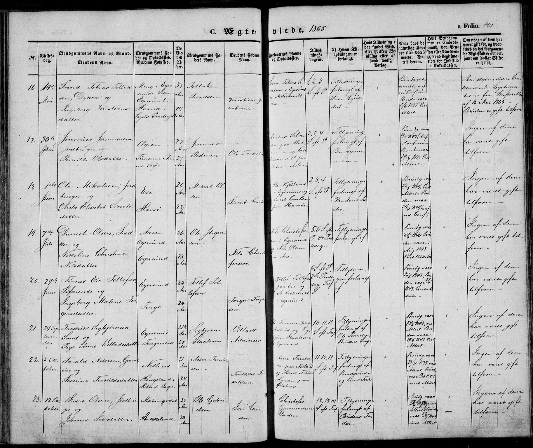 Eigersund sokneprestkontor, AV/SAST-A-101807/S08/L0013: Parish register (official) no. A 12.2, 1850-1865, p. 401