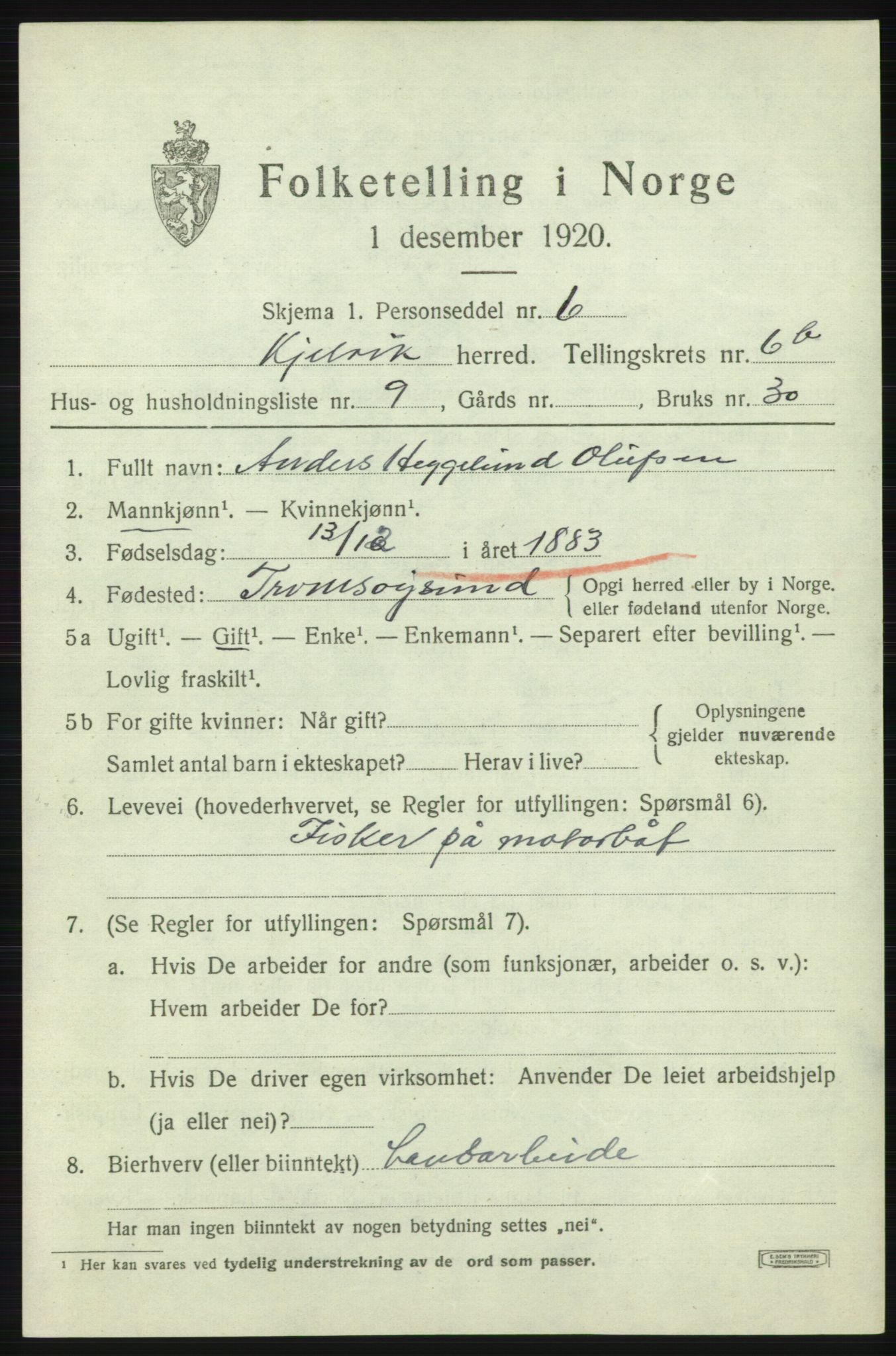 SATØ, 1920 census for Kjelvik, 1920, p. 3711