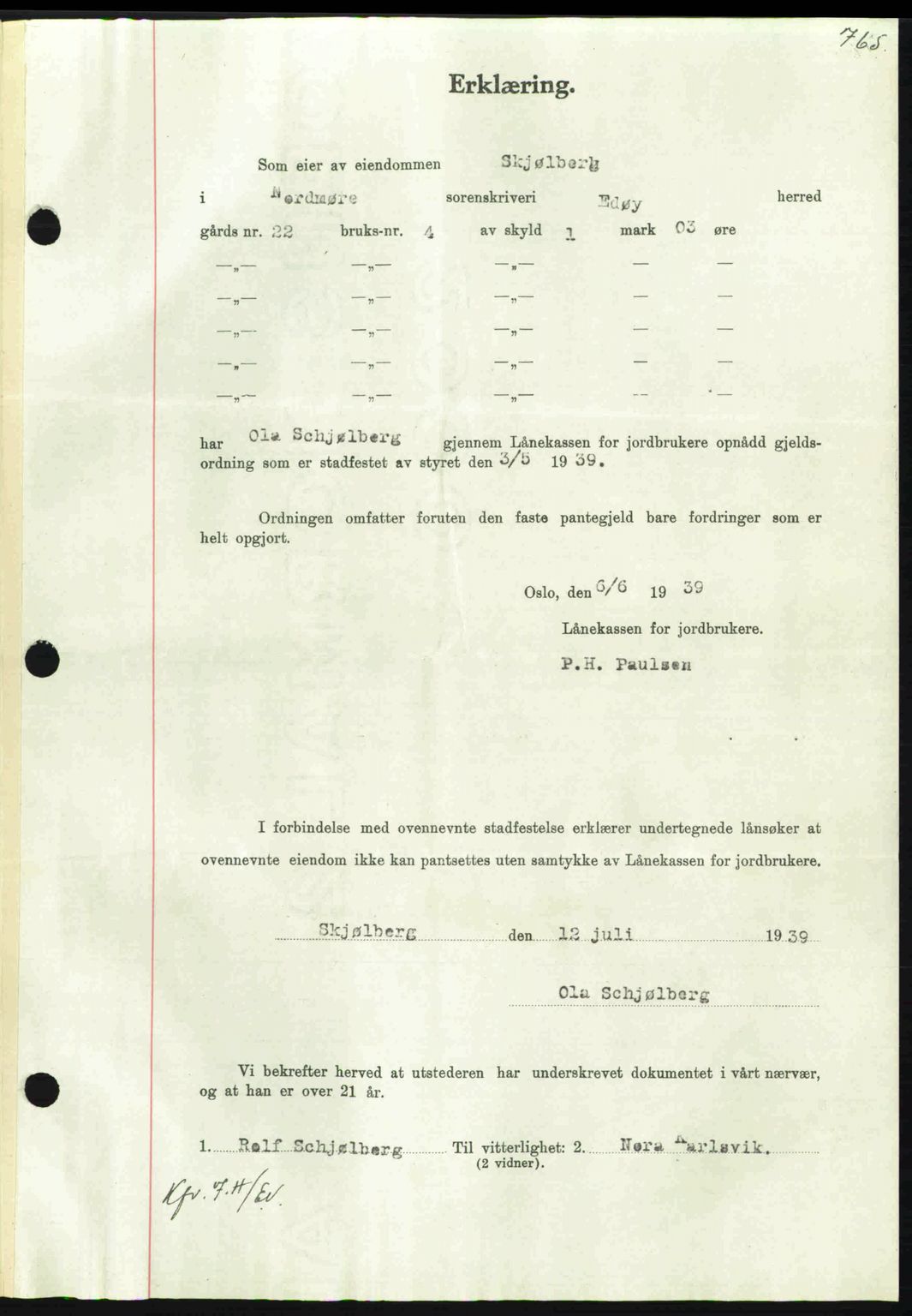 Nordmøre sorenskriveri, AV/SAT-A-4132/1/2/2Ca: Mortgage book no. B85, 1939-1939, Diary no: : 2085/1939