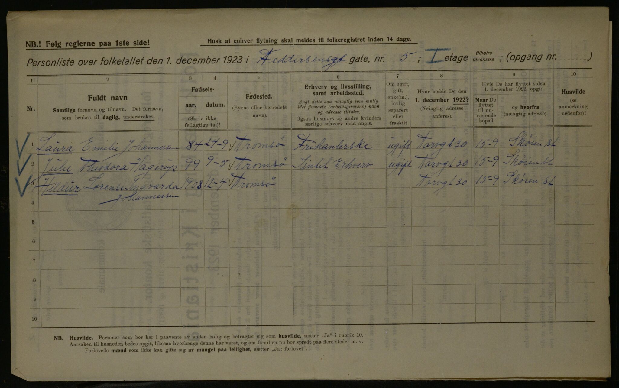 OBA, Municipal Census 1923 for Kristiania, 1923, p. 27054