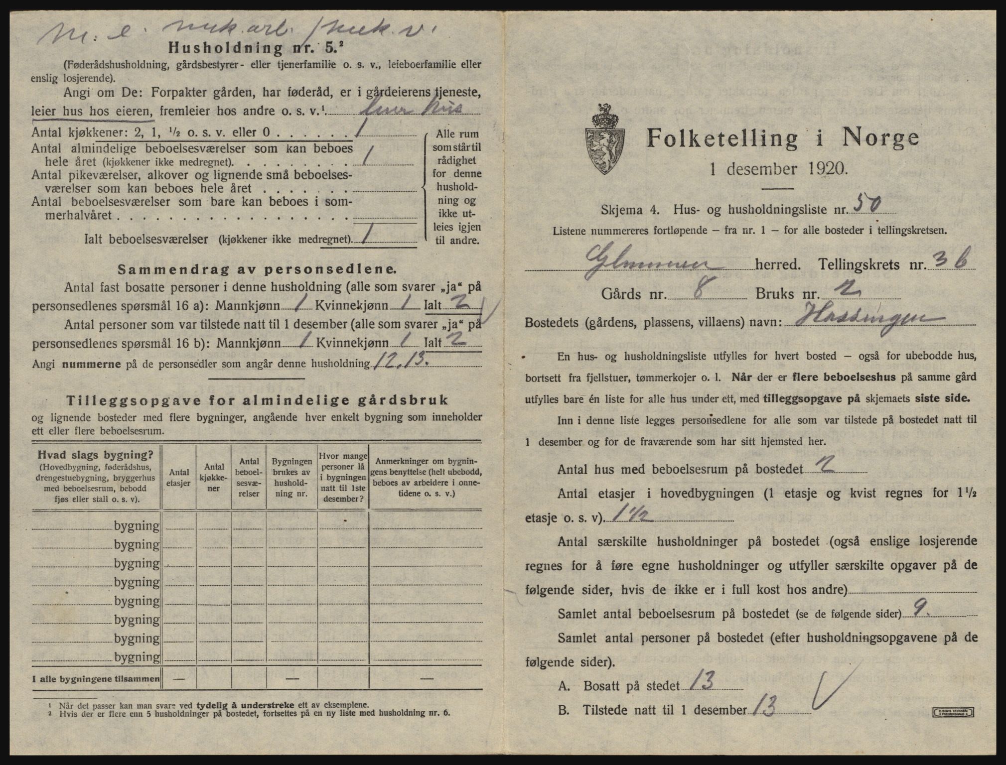 SAO, 1920 census for Glemmen, 1920, p. 1129