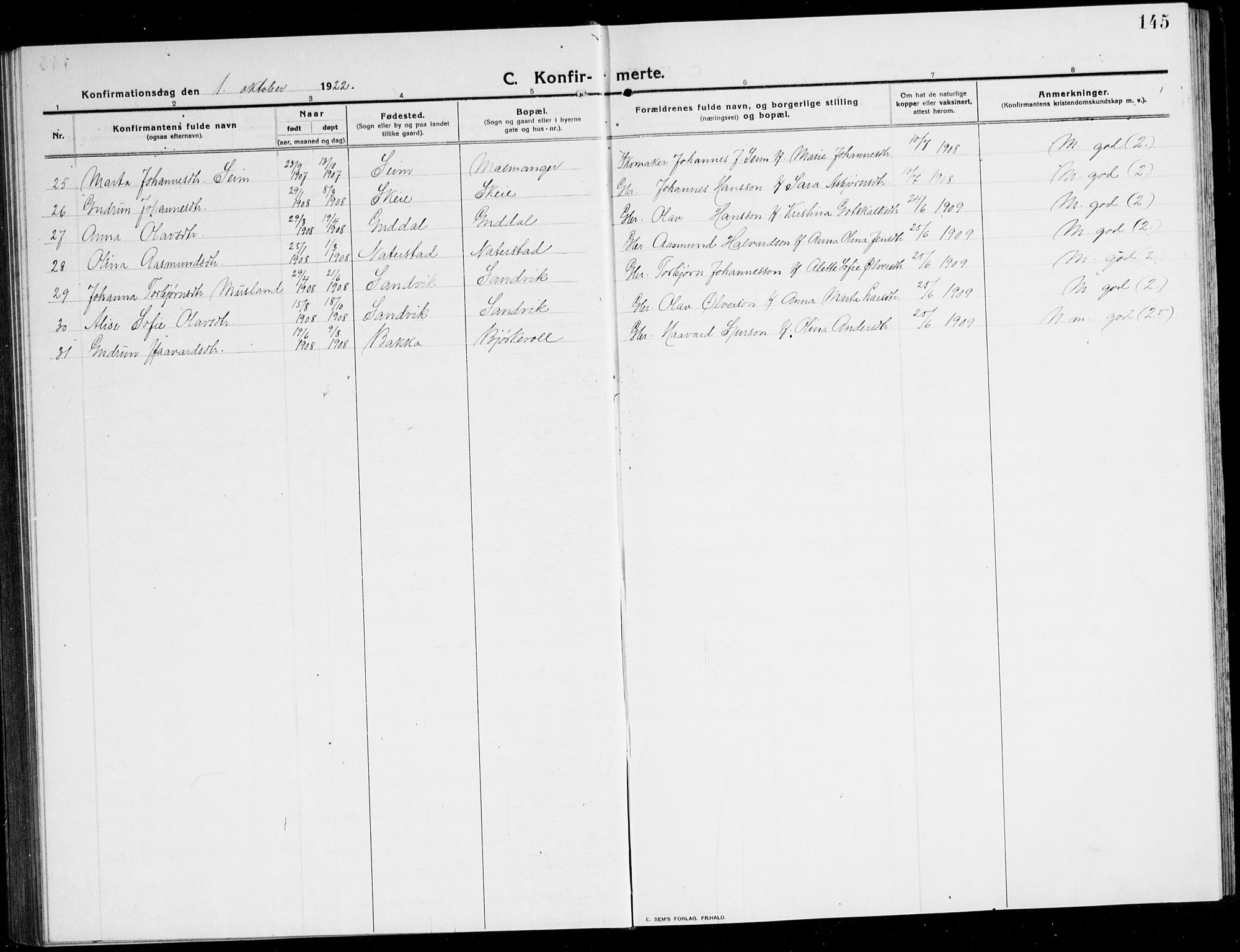 Kvinnherad sokneprestembete, SAB/A-76401/H/Hab: Parish register (copy) no. A 3, 1911-1945, p. 145