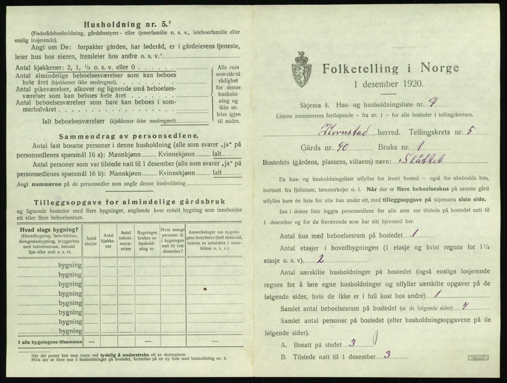 SAT, 1920 census for Kornstad, 1920, p. 377