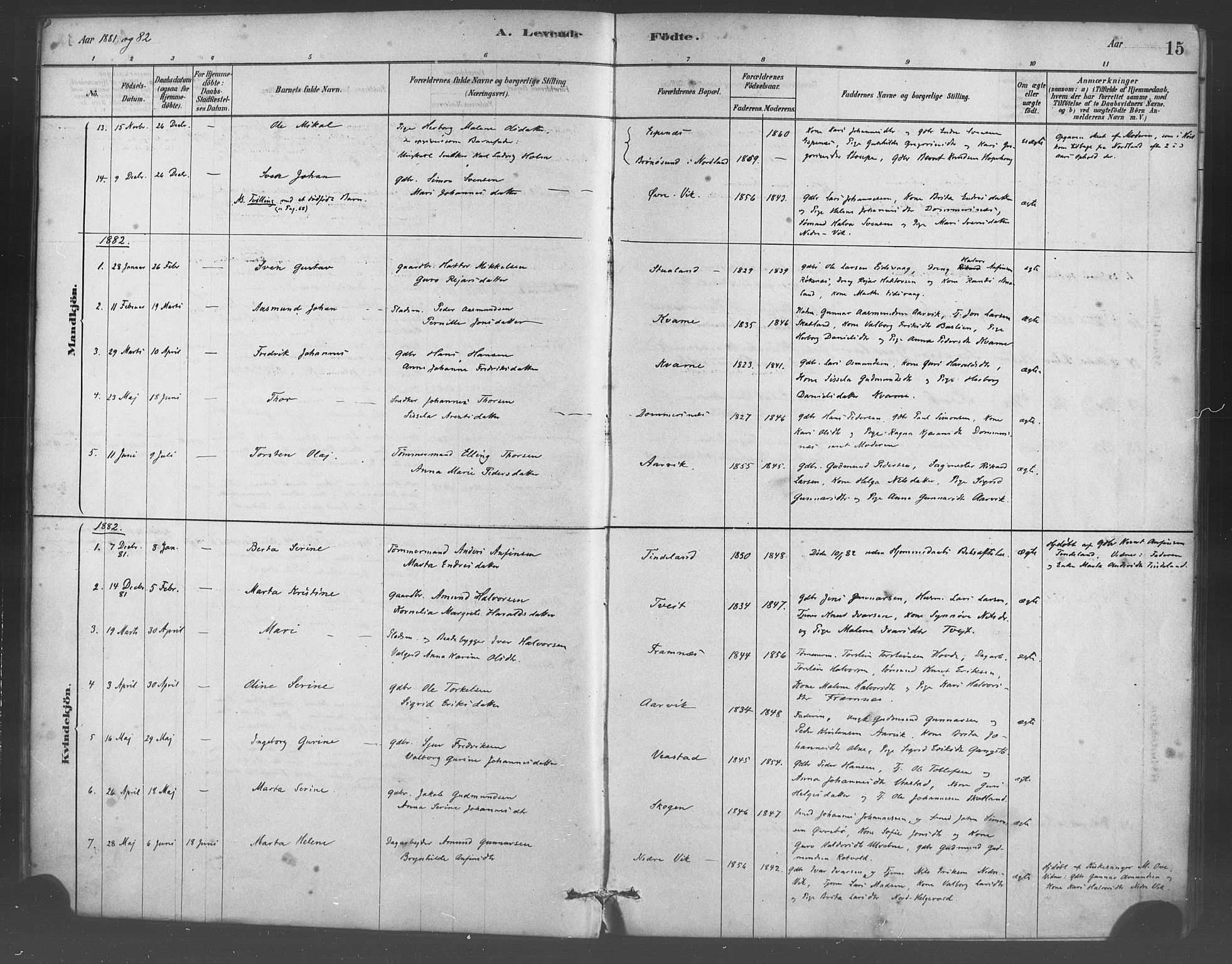 Sveio Sokneprestembete, SAB/A-78501/H/Haa: Parish register (official) no. D 1, 1878-1894, p. 15