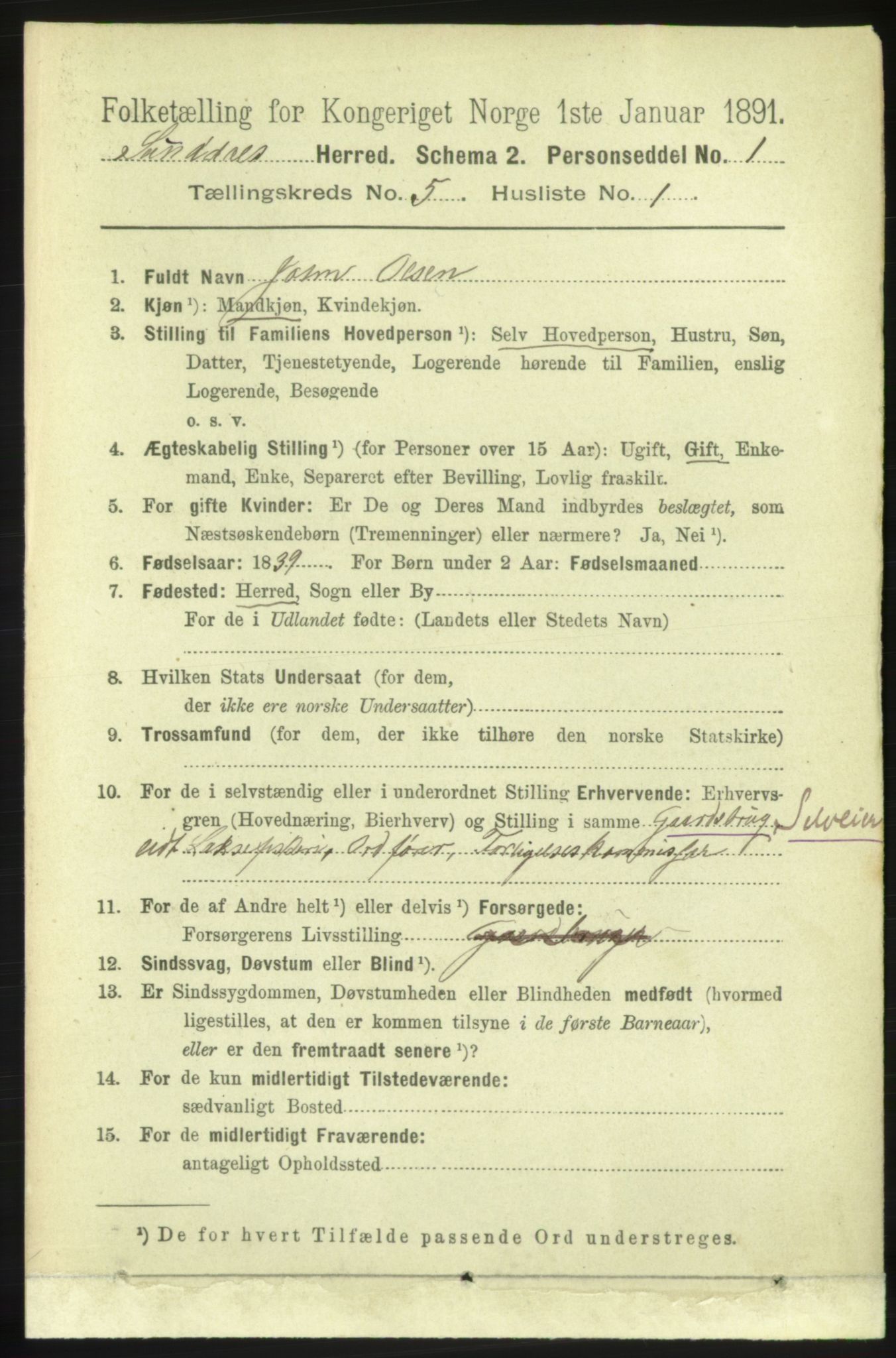 RA, 1891 census for 1563 Sunndal, 1891, p. 1240