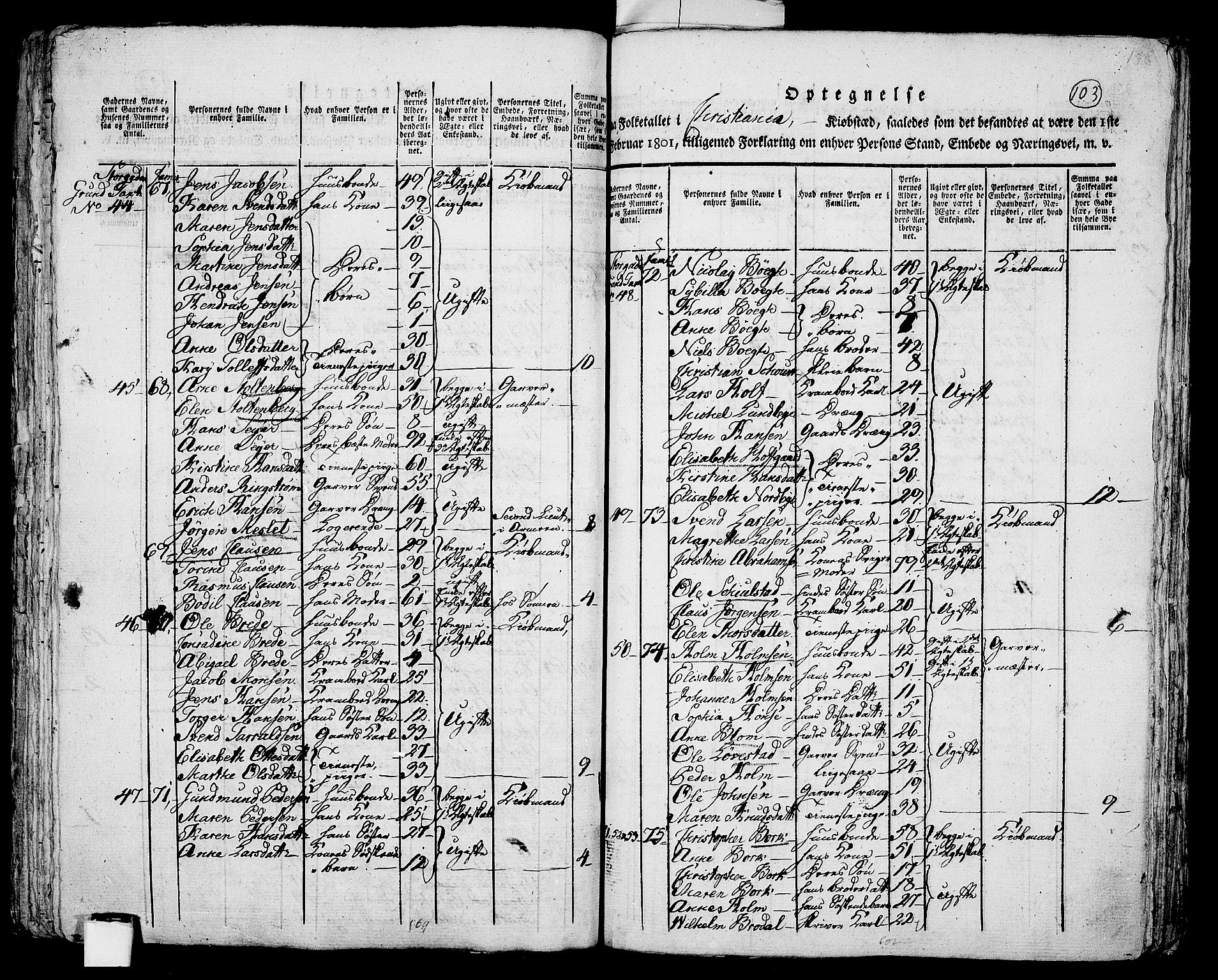 RA, 1801 census for 0301 Kristiania, 1801, p. 102b-103a