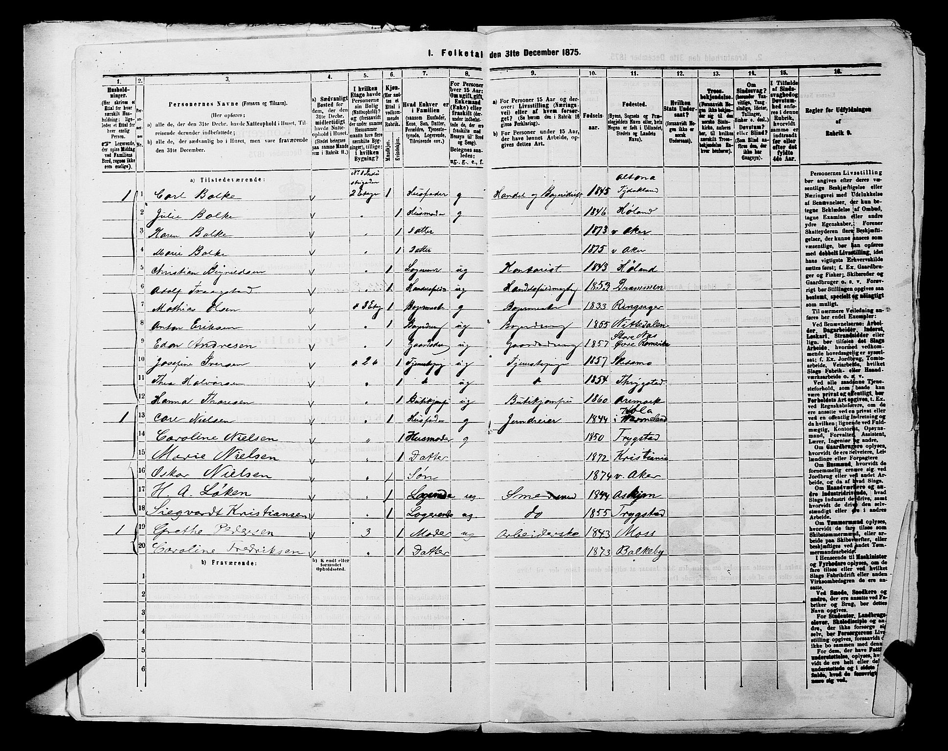 RA, 1875 census for 0218aP Vestre Aker, 1875, p. 2057