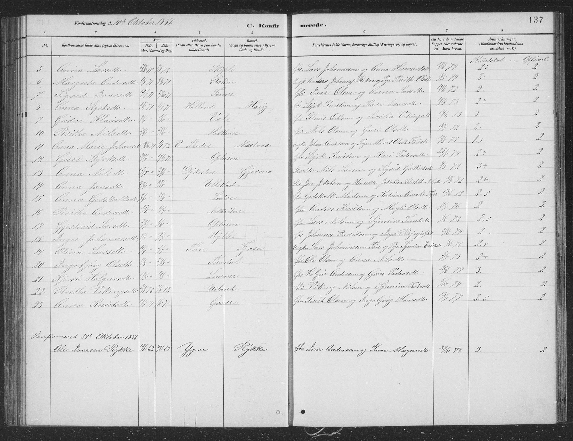 Voss sokneprestembete, SAB/A-79001/H/Hab: Parish register (copy) no. B 3, 1879-1894, p. 137