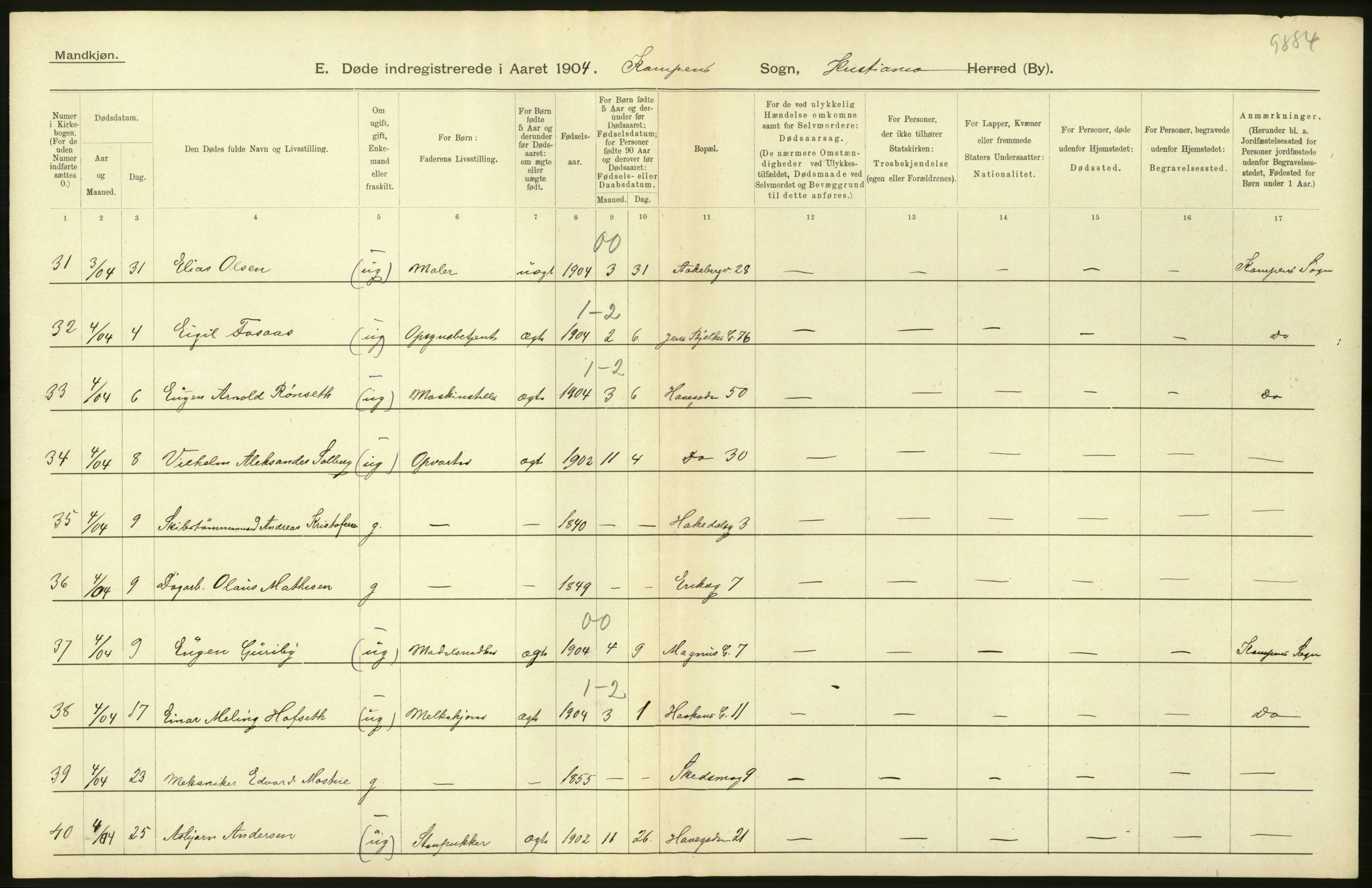 Statistisk sentralbyrå, Sosiodemografiske emner, Befolkning, AV/RA-S-2228/D/Df/Dfa/Dfab/L0004: Kristiania: Gifte, døde, 1904, p. 512