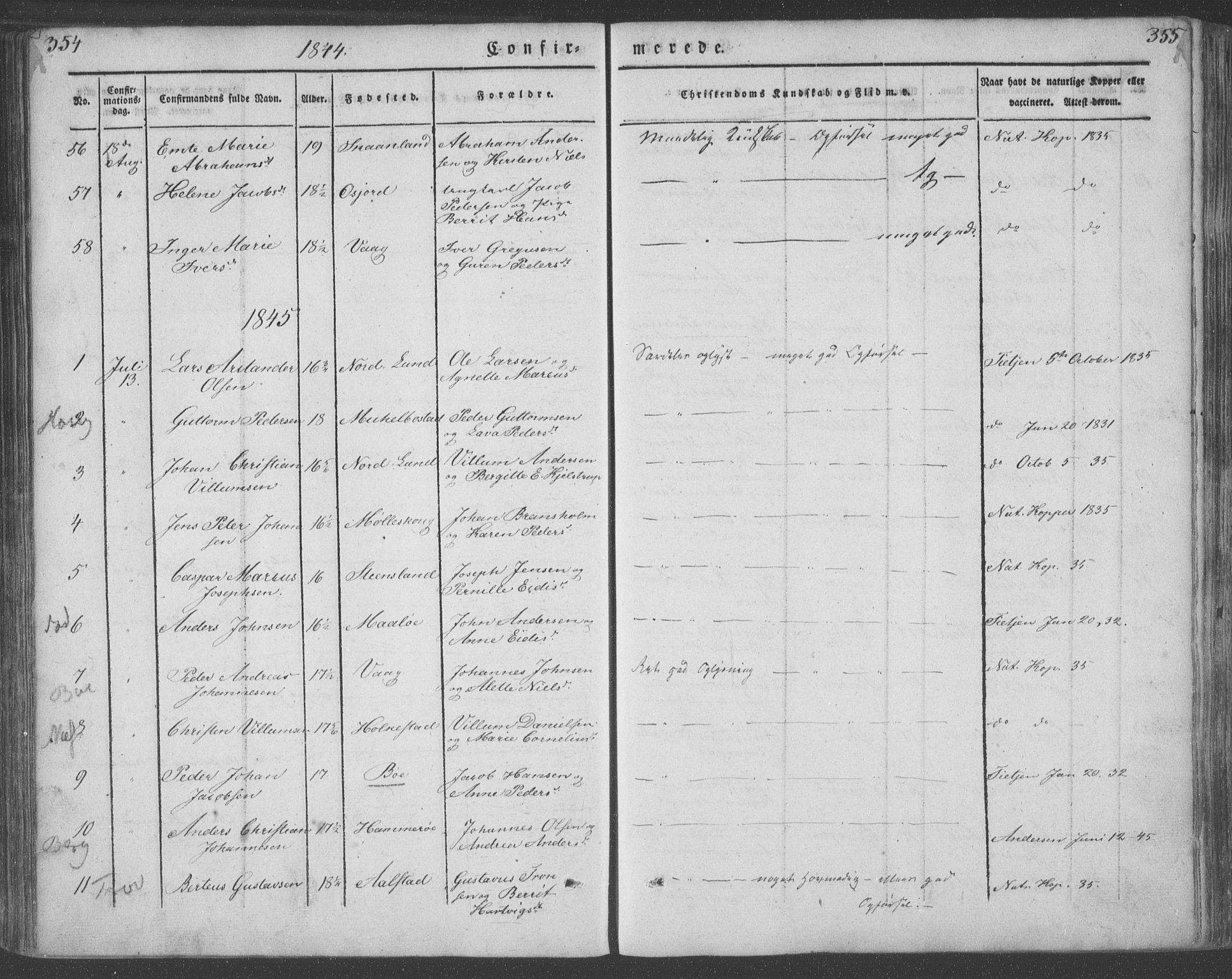 Ministerialprotokoller, klokkerbøker og fødselsregistre - Nordland, AV/SAT-A-1459/855/L0799: Parish register (official) no. 855A07, 1834-1852, p. 354-355