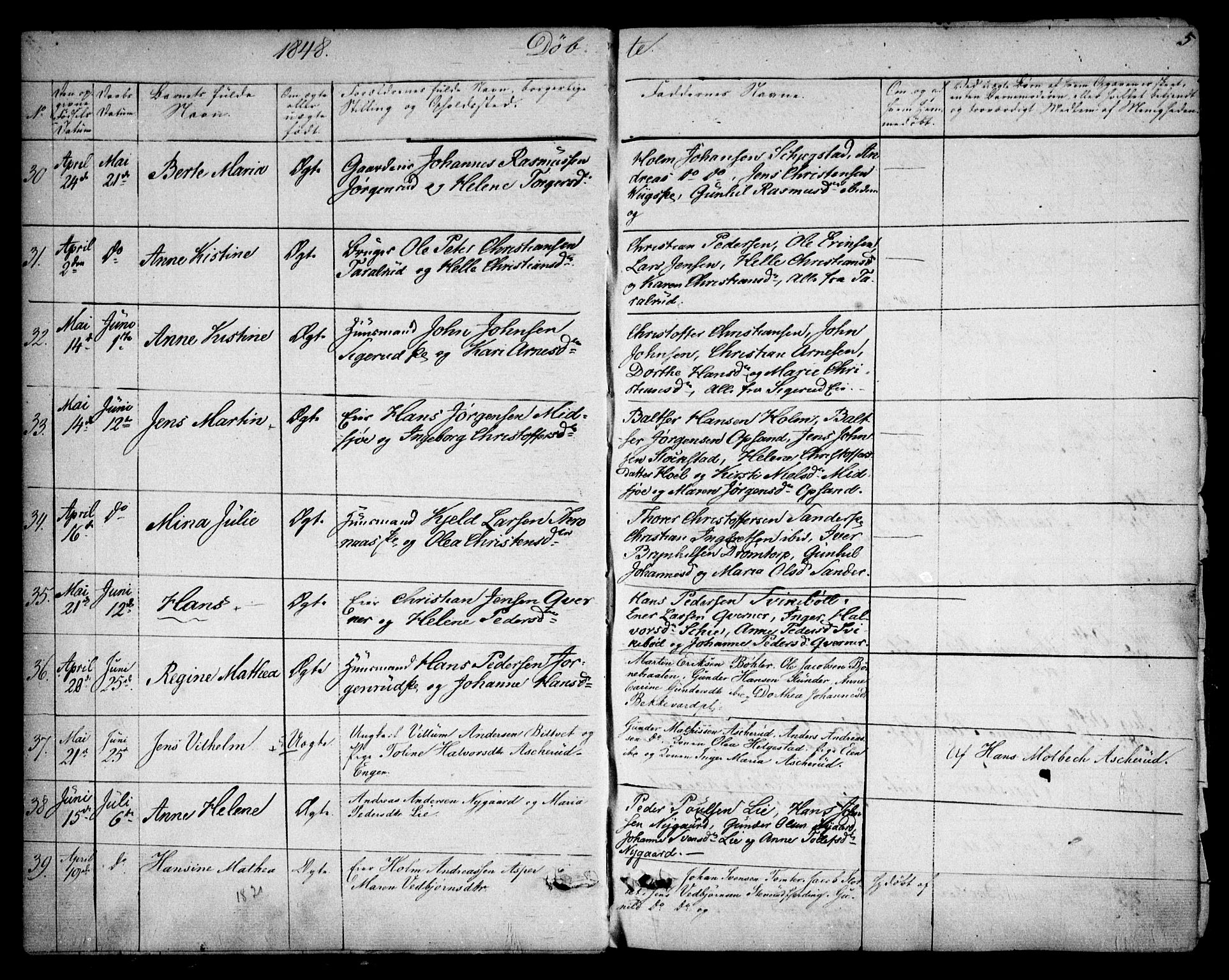 Kråkstad prestekontor Kirkebøker, AV/SAO-A-10125a/F/Fa/L0006: Parish register (official) no. I 6, 1848-1857, p. 5