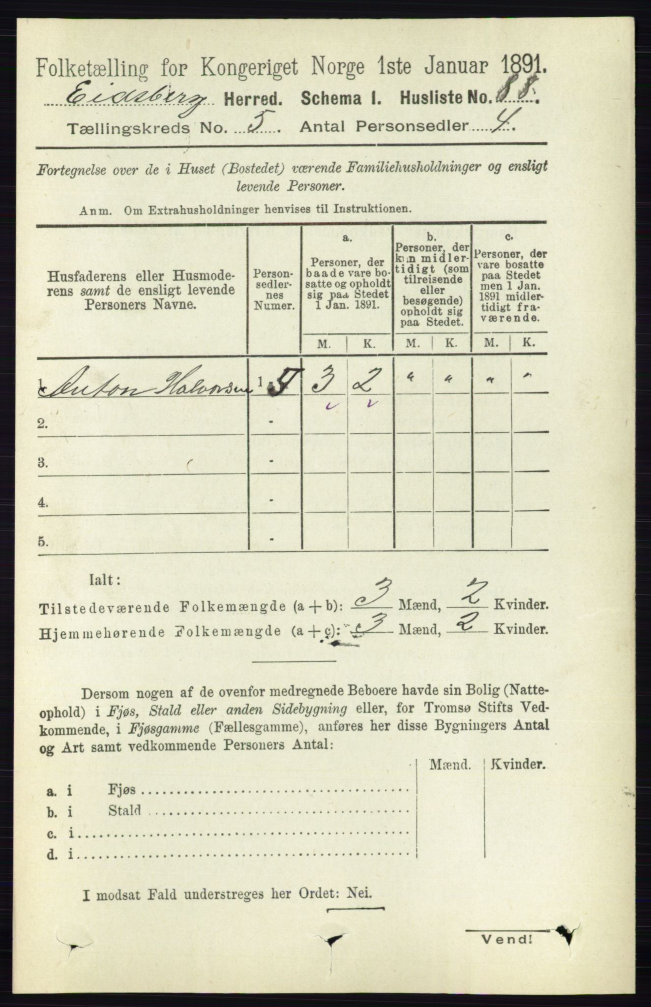 RA, 1891 census for 0125 Eidsberg, 1891, p. 3011