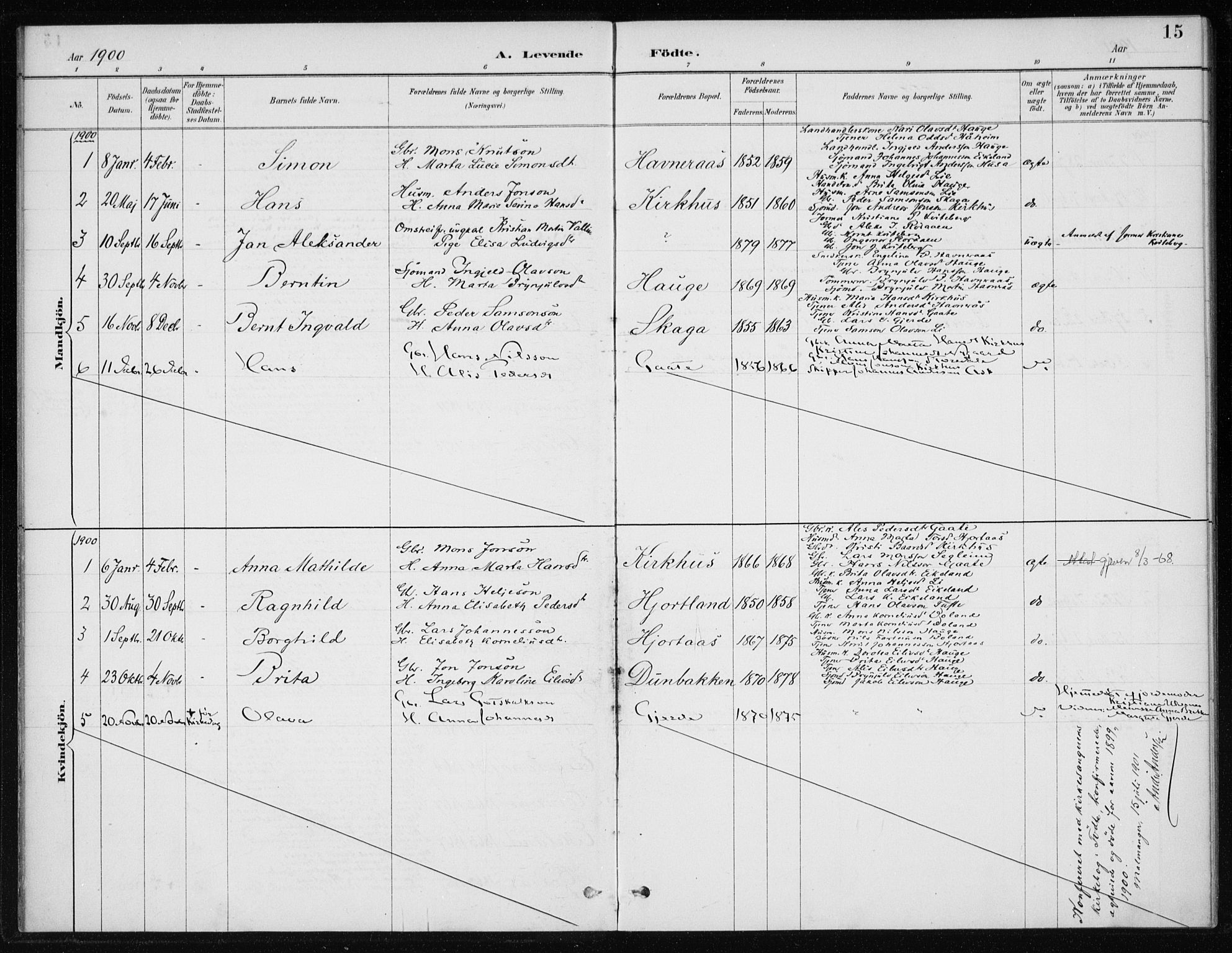 Kvinnherad sokneprestembete, SAB/A-76401/H/Haa: Parish register (official) no. C 1, 1885-1912, p. 15