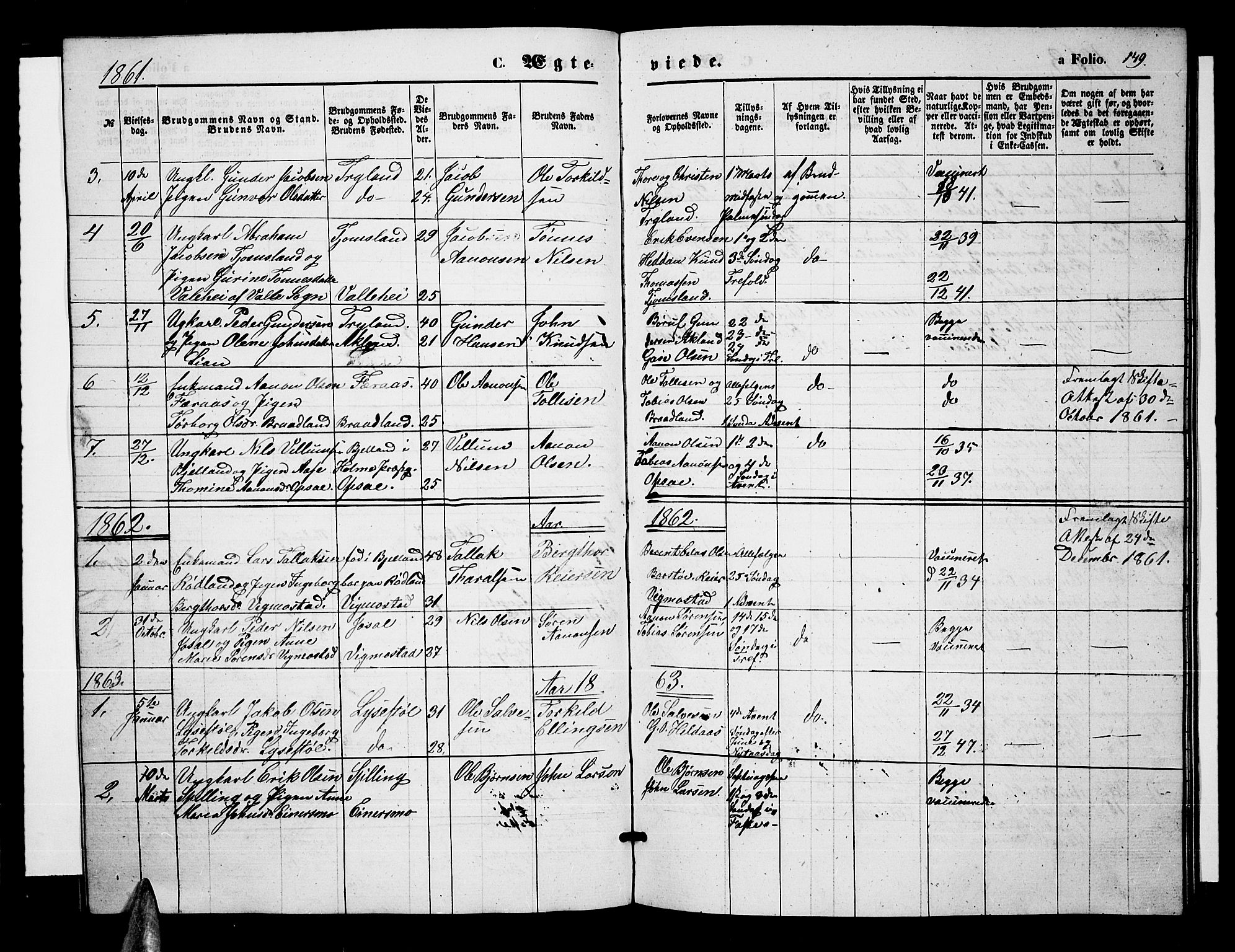 Nord-Audnedal sokneprestkontor, SAK/1111-0032/F/Fb/Fbb/L0002: Parish register (copy) no. B 2, 1859-1882, p. 149