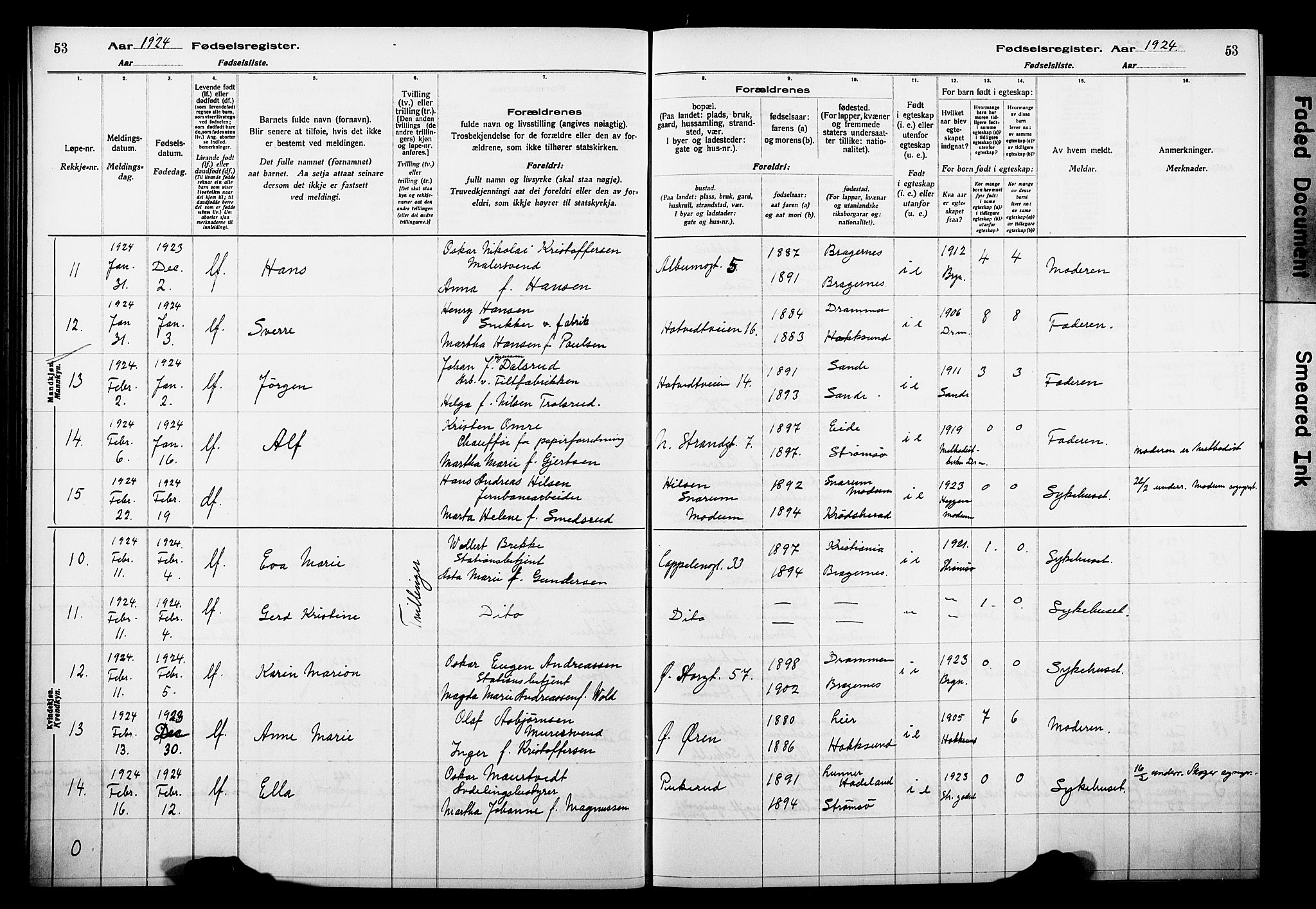 Bragernes kirkebøker, AV/SAKO-A-6/J/Ja/L0002: Birth register no. 2, 1922-1930, p. 53