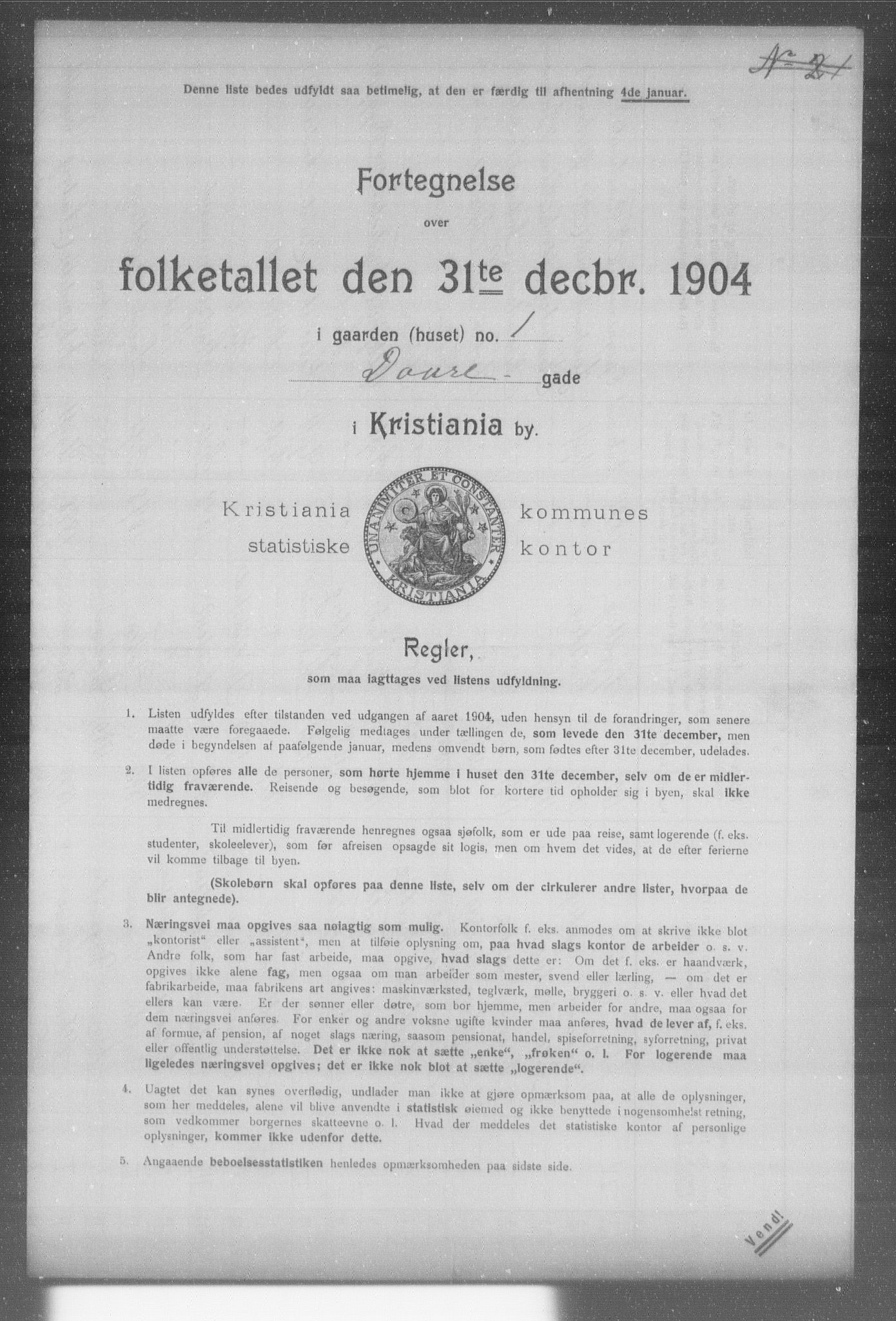 OBA, Municipal Census 1904 for Kristiania, 1904, p. 3216