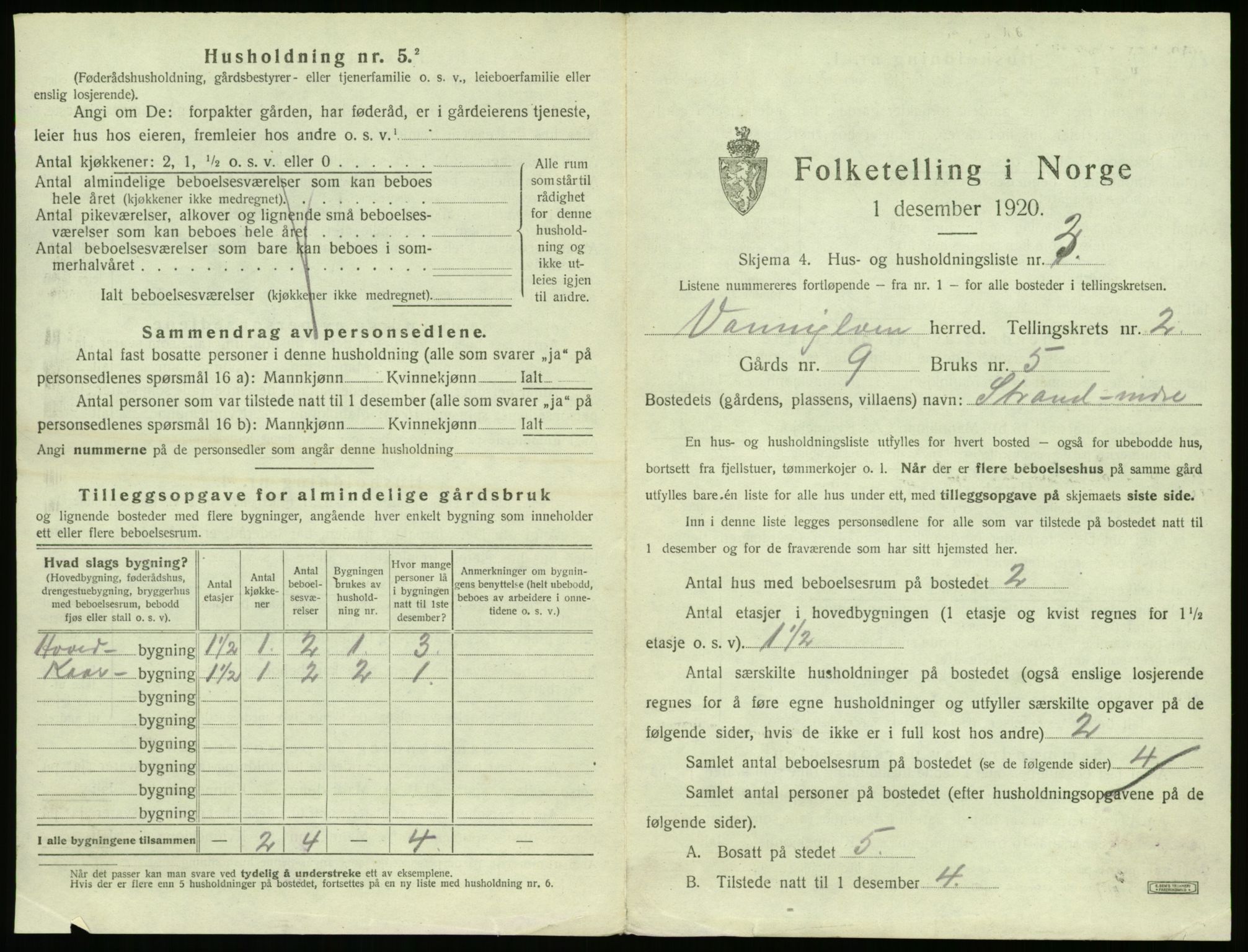 SAT, 1920 census for Vanylven, 1920, p. 99