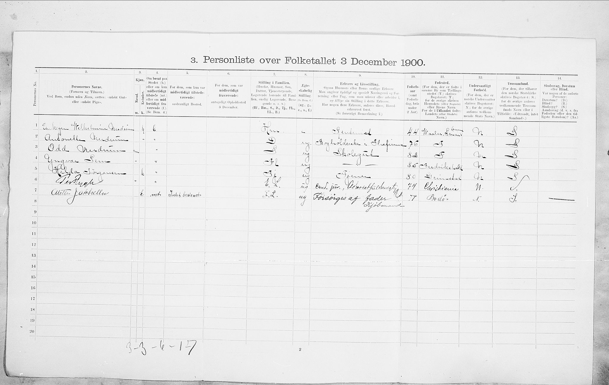 SAO, 1900 census for Kristiania, 1900, p. 86110