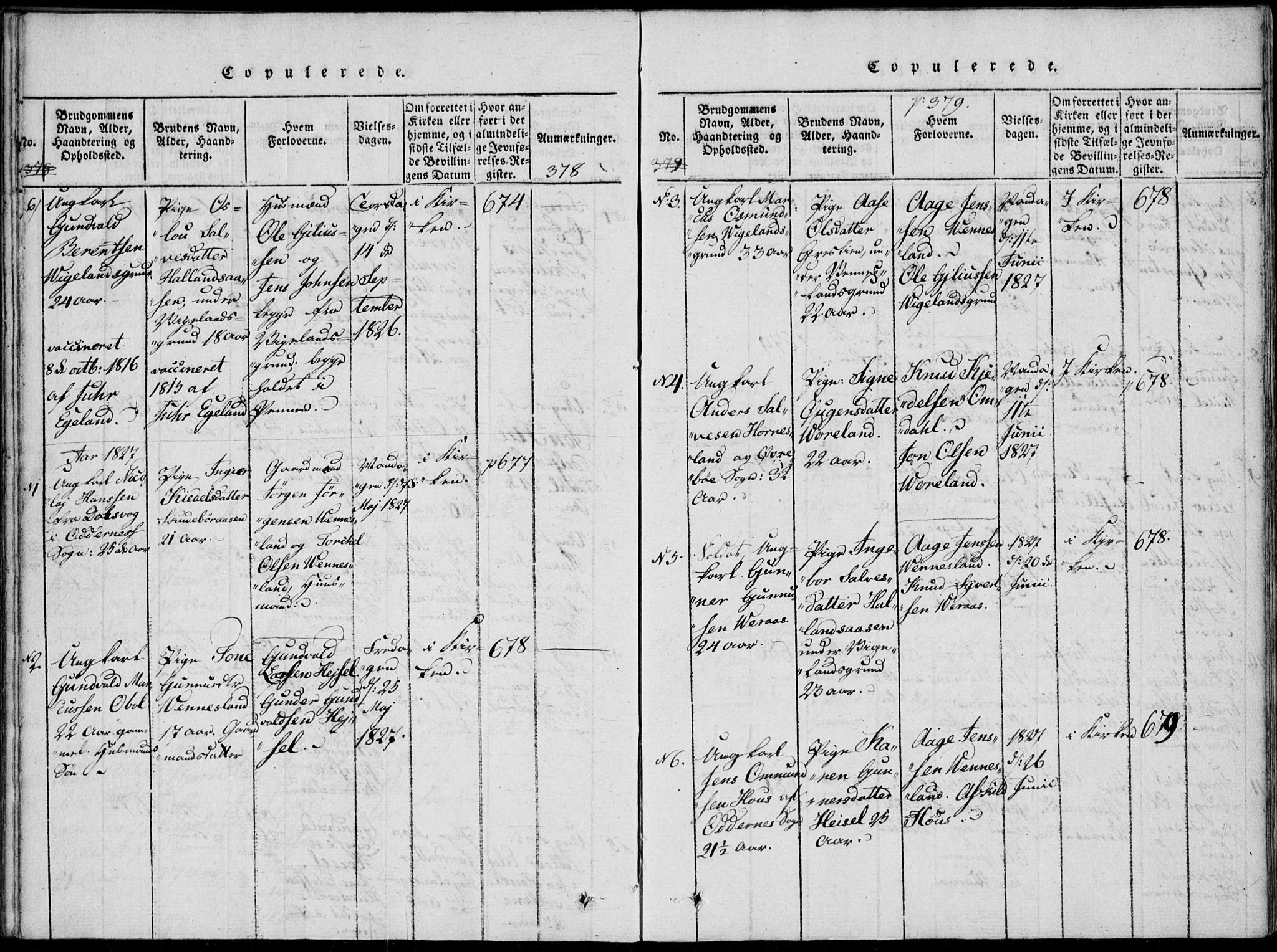 Vennesla sokneprestkontor, AV/SAK-1111-0045/Fa/Fab/L0003: Parish register (official) no. A 3, 1820-1834, p. 378-379