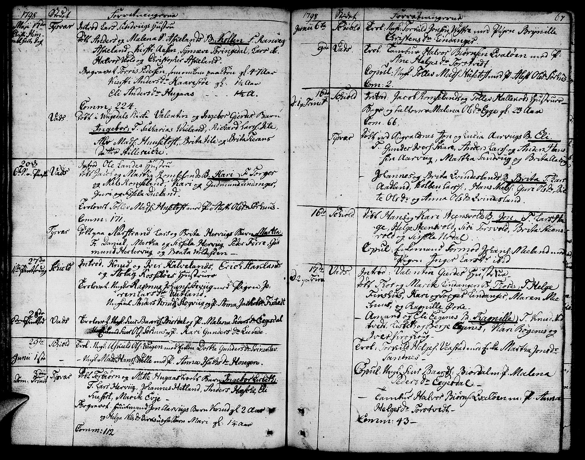 Skjold sokneprestkontor, AV/SAST-A-101847/H/Ha/Haa/L0002: Parish register (official) no. A 2, 1786-1815, p. 67