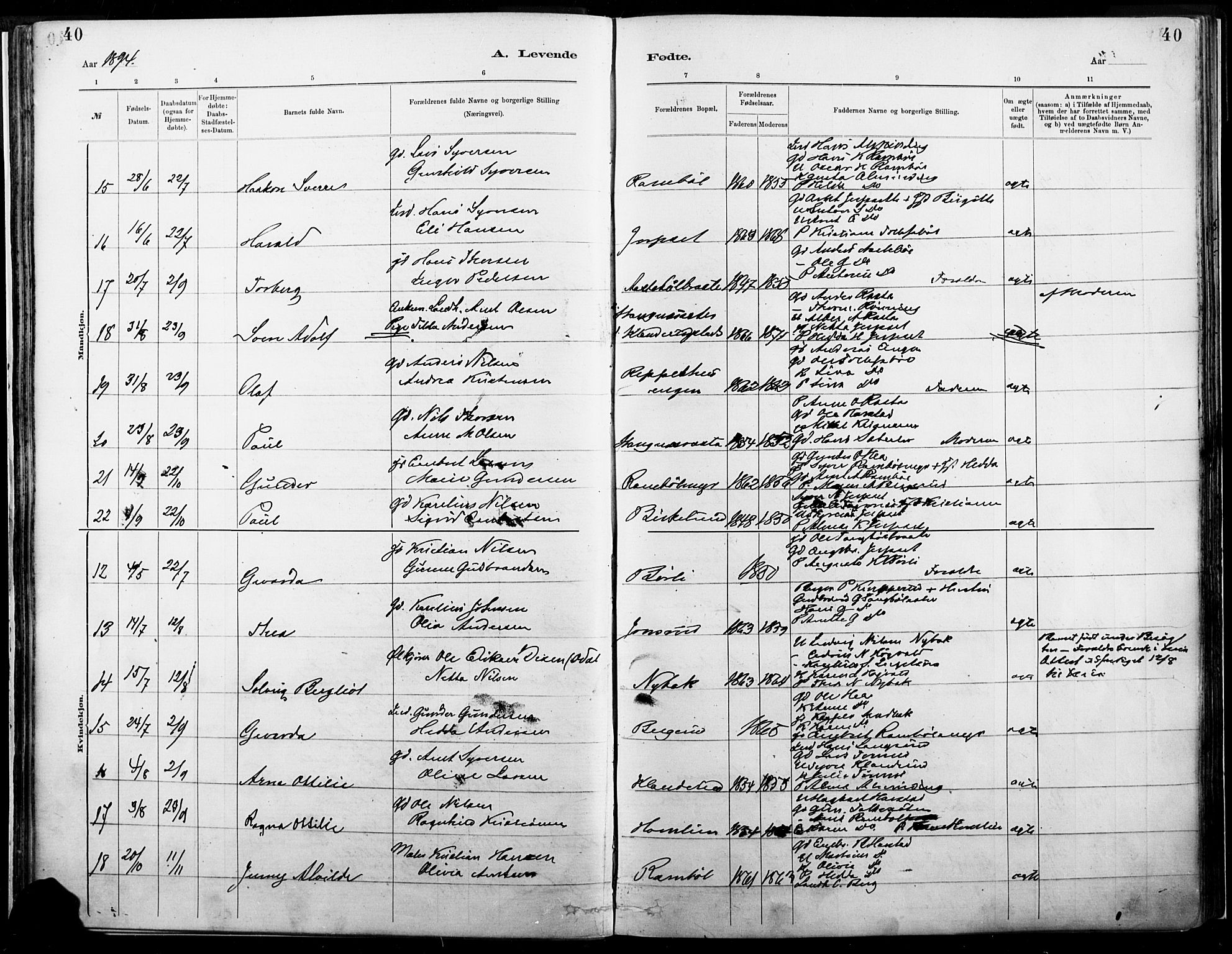 Eidskog prestekontor, SAH/PREST-026/H/Ha/Haa/L0004: Parish register (official) no. 4, 1884-1897, p. 40