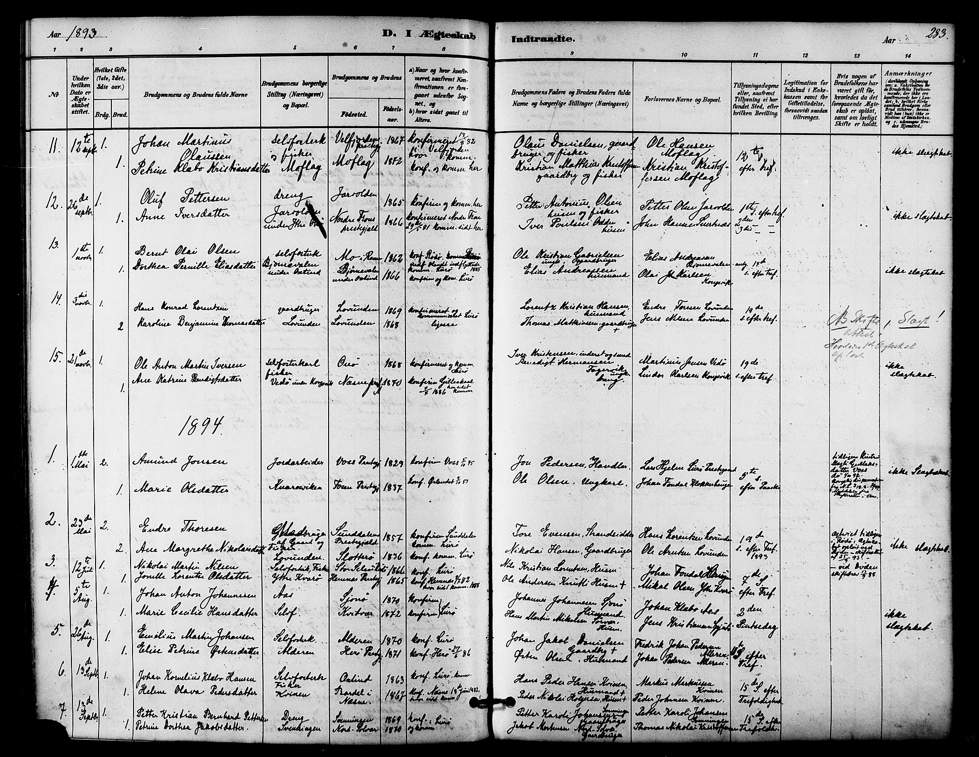 Ministerialprotokoller, klokkerbøker og fødselsregistre - Nordland, SAT/A-1459/839/L0568: Parish register (official) no. 839A05, 1880-1902, p. 283
