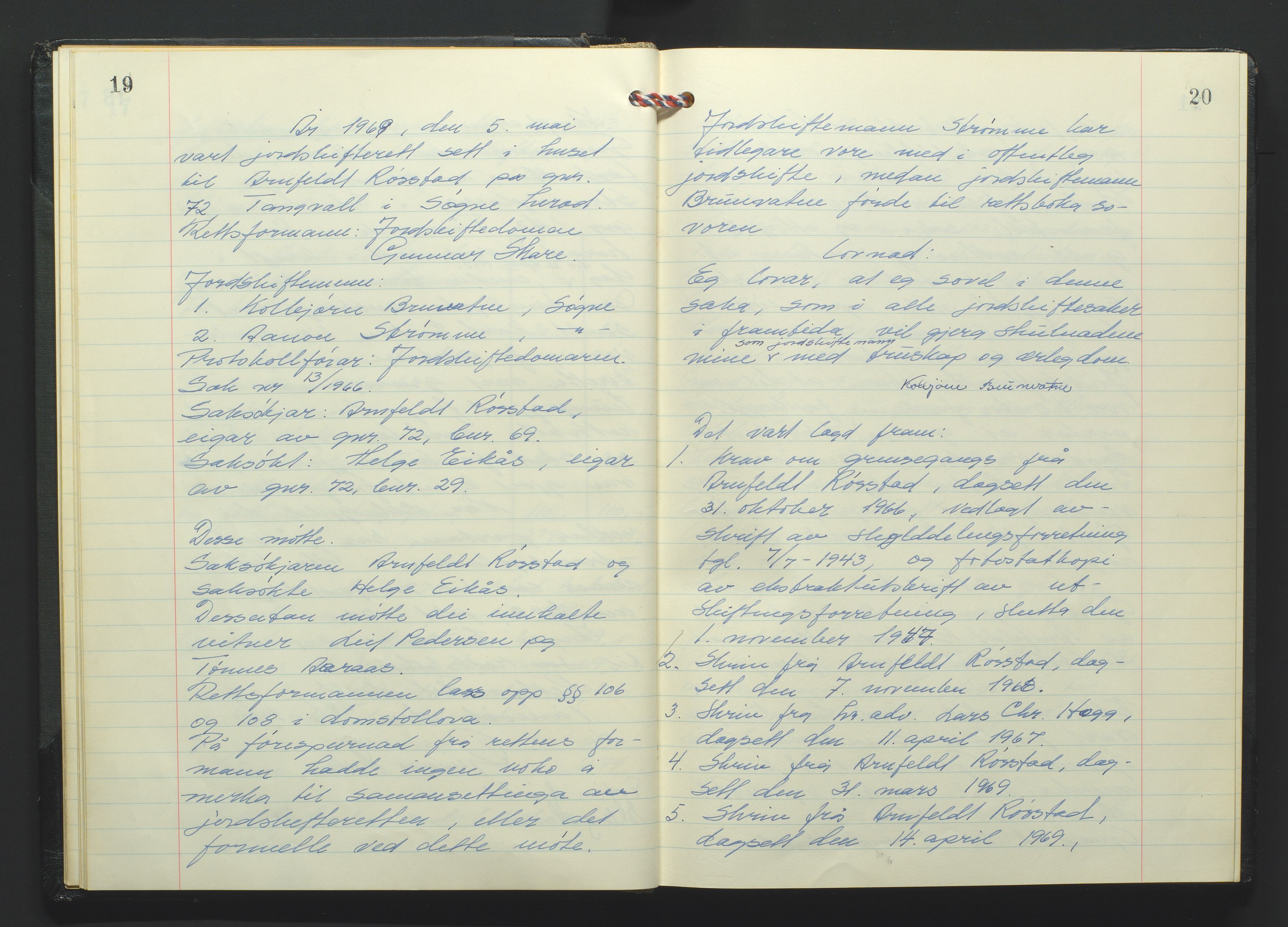 Marnar jordskifterett, AV/SAK-1541-0006/F/Fa/L0004: Jordskifterettsbok Kristiansand domssokn (Kr4), 1969-1974, p. 19-20