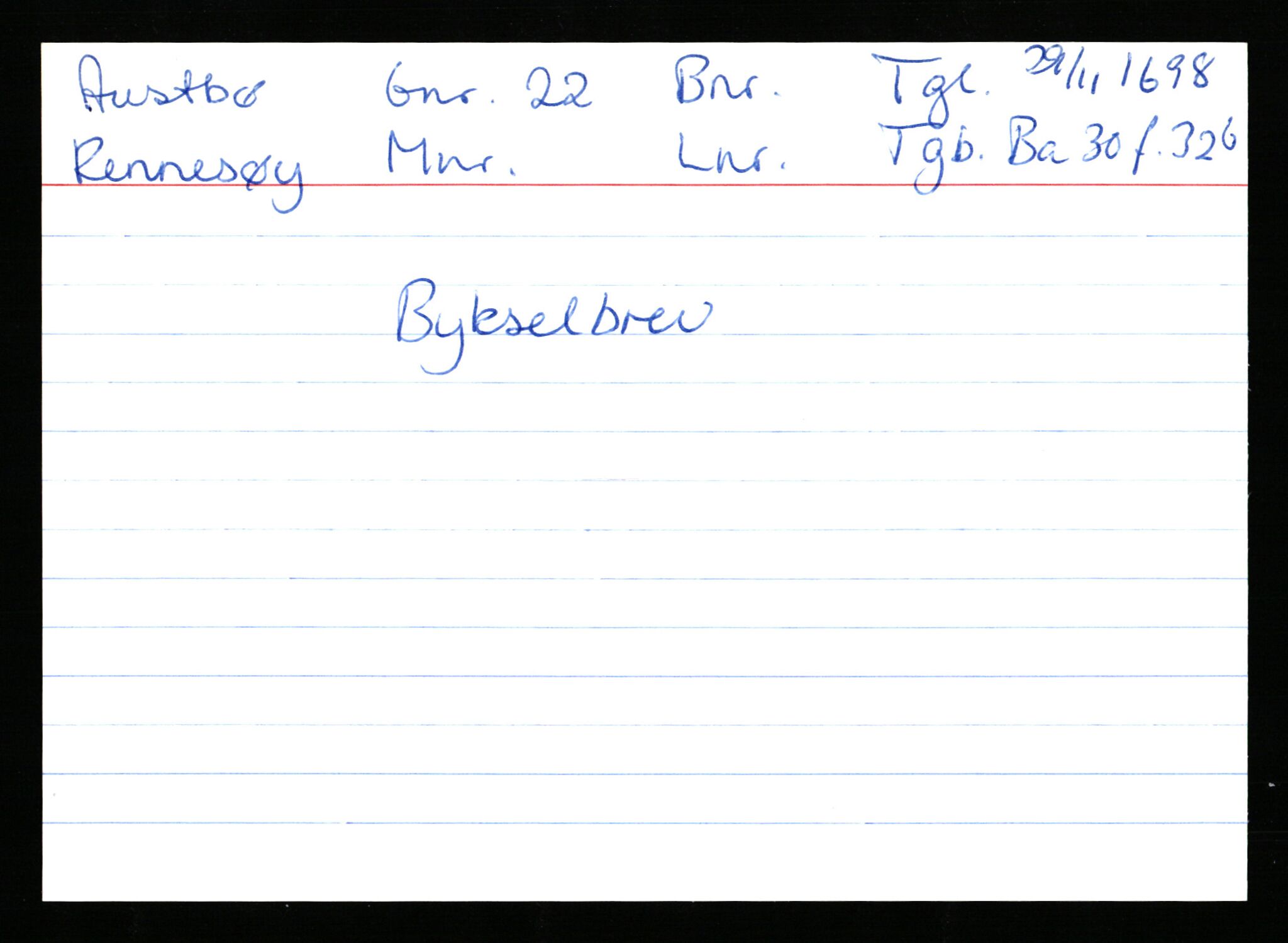 Statsarkivet i Stavanger, AV/SAST-A-101971/03/Y/Ym/L0003: Åstedskort sortert etter gårdsnavn: Austbø - Bandeberg, 1600-1950, p. 89