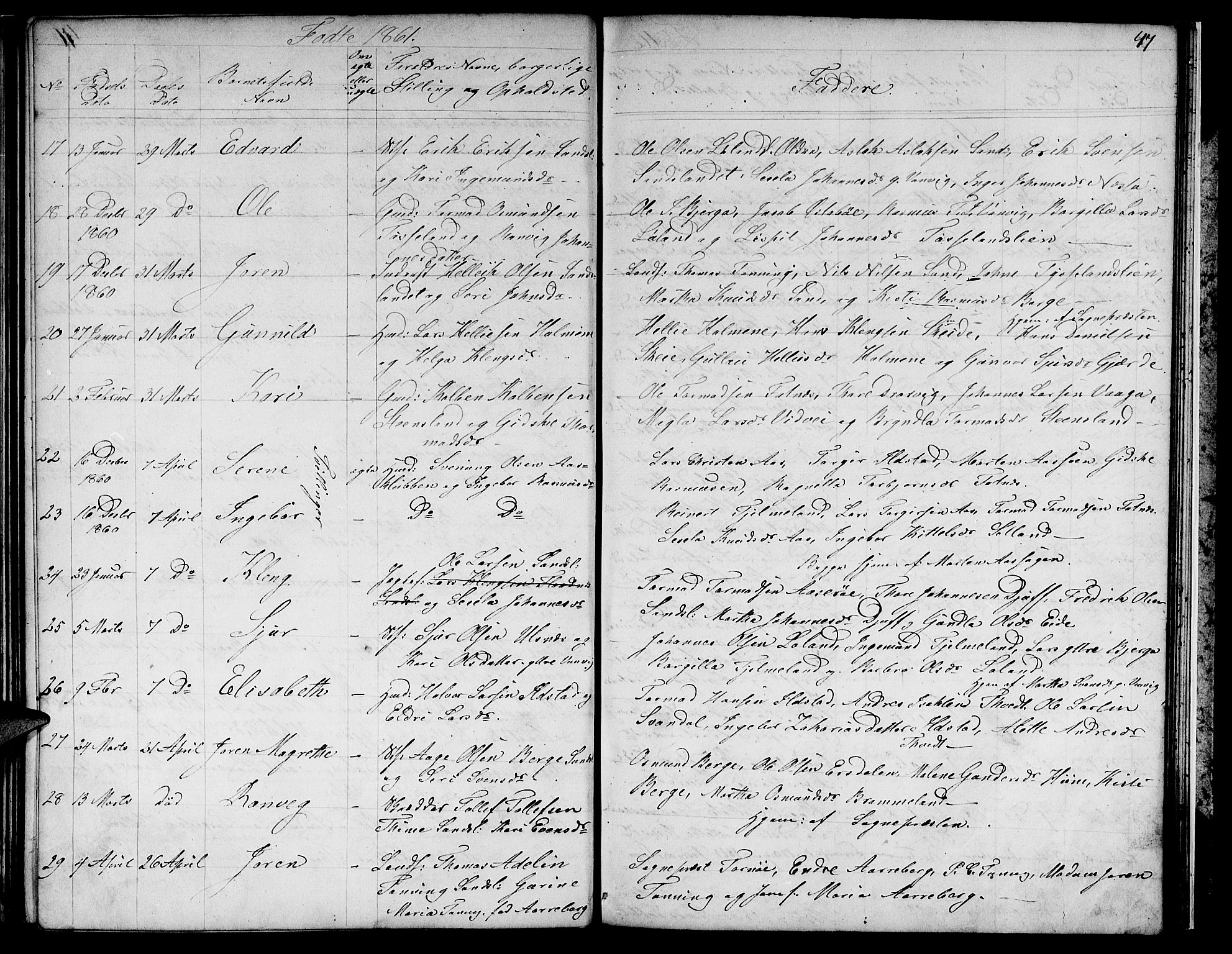 Sand sokneprestkontor, AV/SAST-A-101848/01/IV/L0002: Parish register (copy) no. B 2, 1852-1871, p. 47