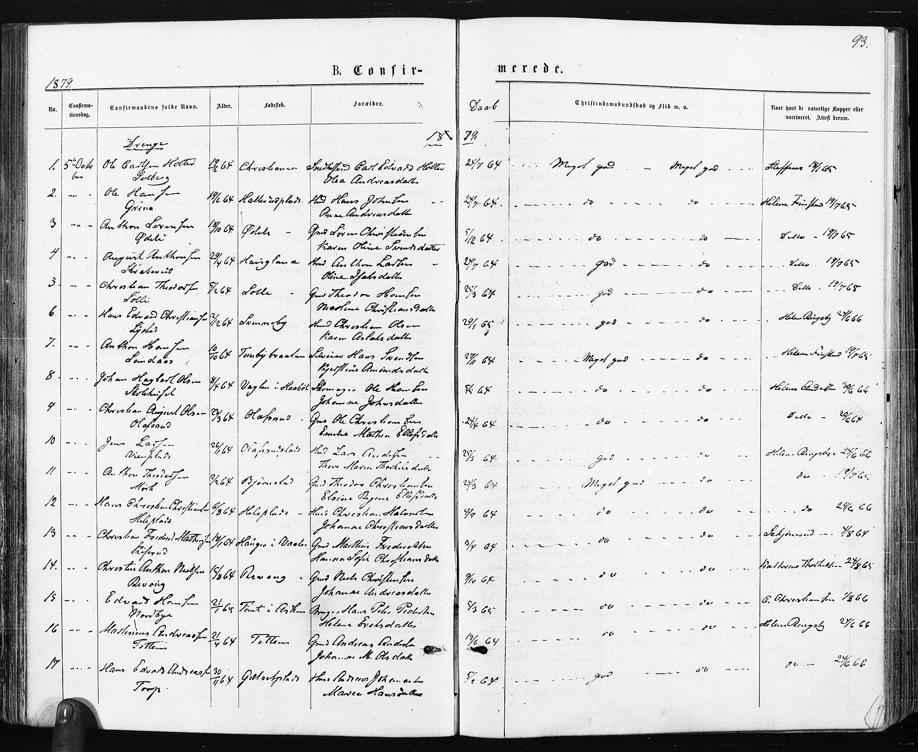 Spydeberg prestekontor Kirkebøker, SAO/A-10924/F/Fa/L0007: Parish register (official) no. I 7, 1875-1885, p. 93