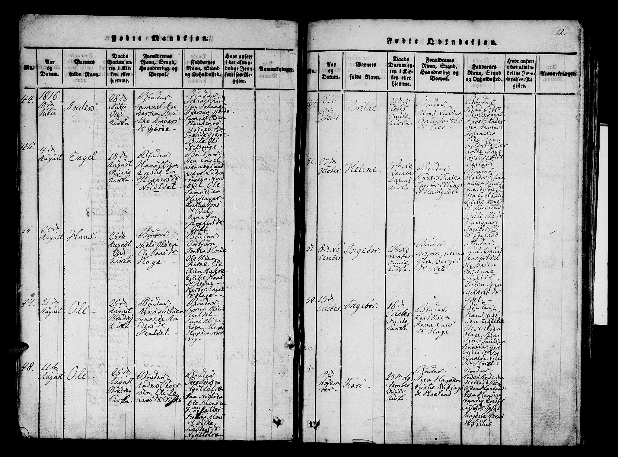 Os sokneprestembete, AV/SAB-A-99929: Parish register (official) no. A 12, 1816-1825, p. 12